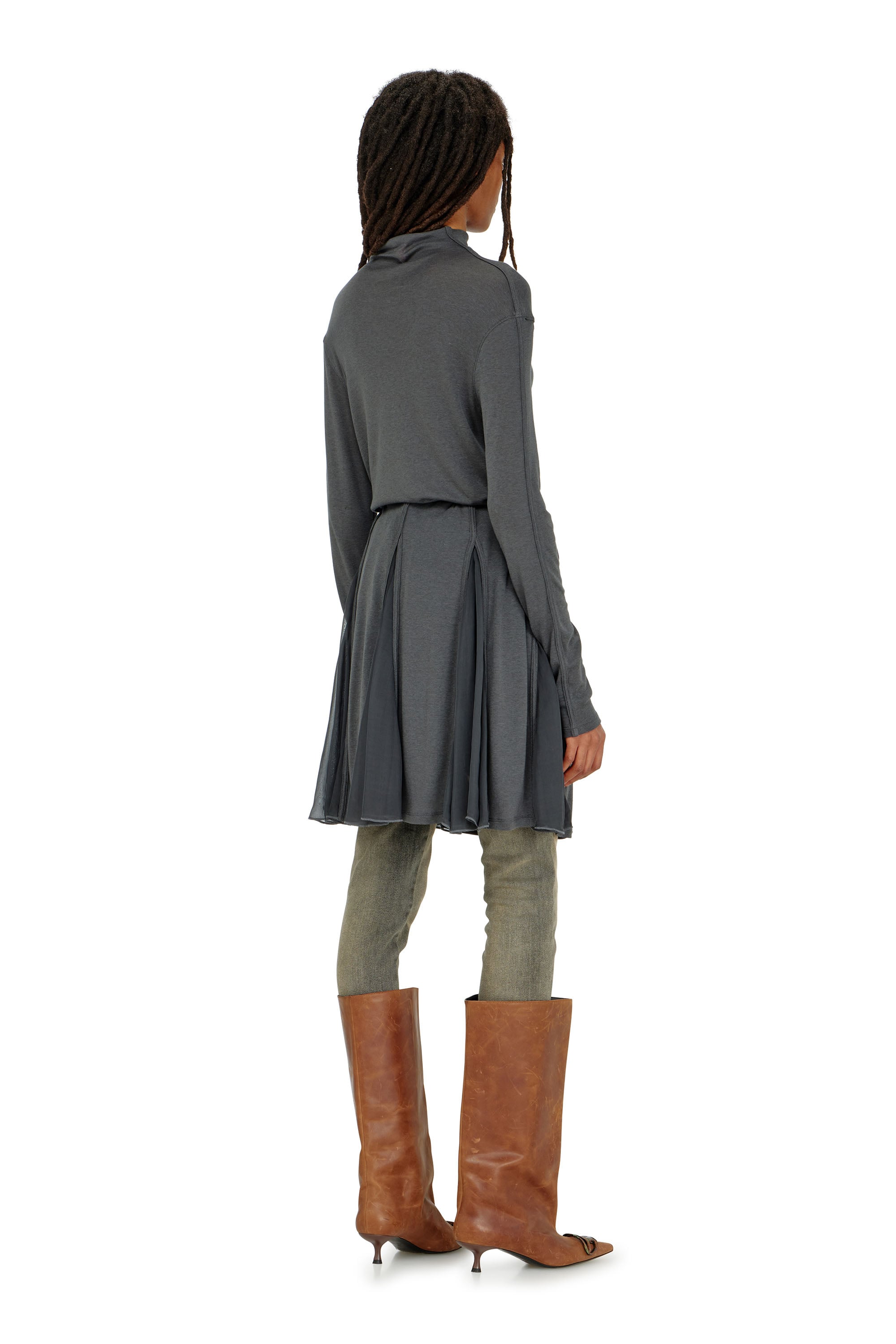 Diesel - D-REI, Abito mini a collo alto in jersey e chiffon Donna in ToBeDefined - 4