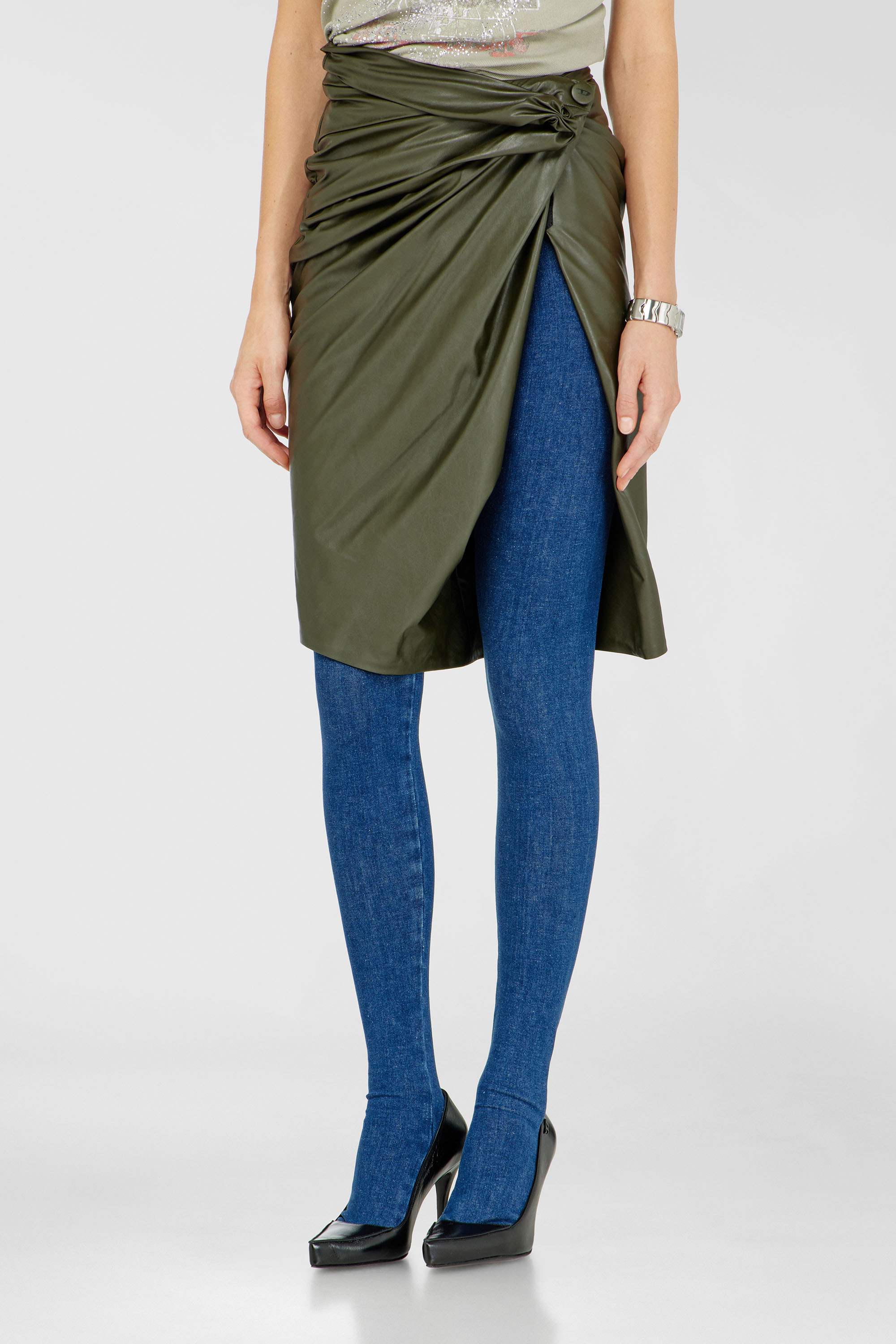 Diesel - O-DASLI, Gonna a tubino drappeggiata con spacco Donna in Verde - 1