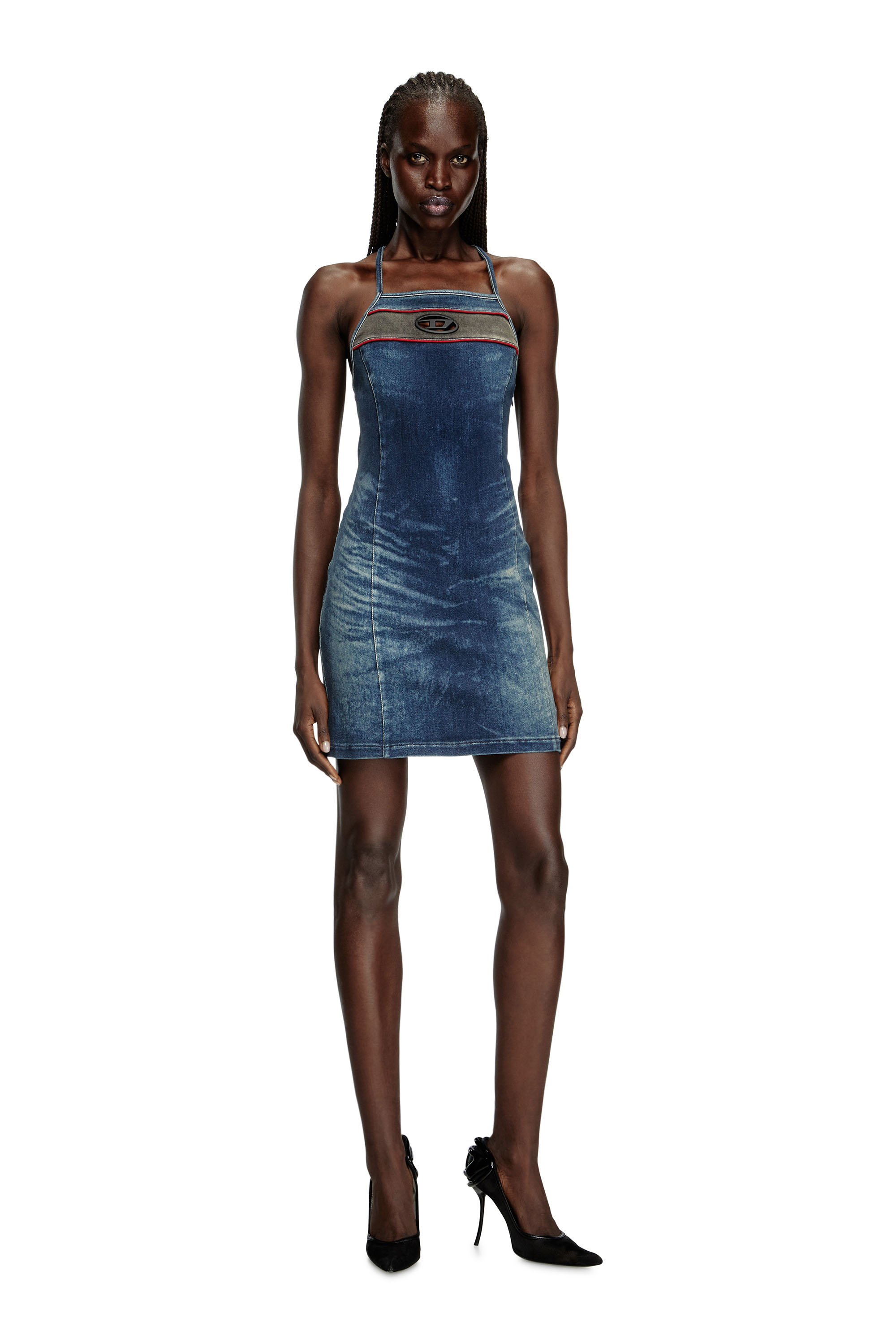 Diesel - DE-PILU-DRESS-S, Abito corto in denim stretch bicolore Donna in Blu - 3