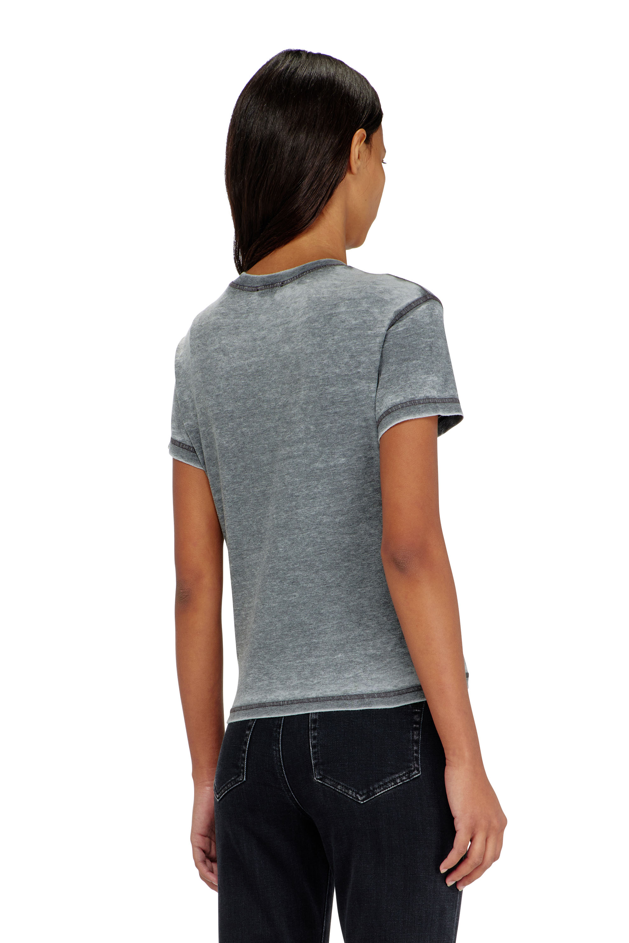 Diesel - T-ILA-AA1, T-shirt in jersey con strass ed effetto burnout Donna in Grigio - 4
