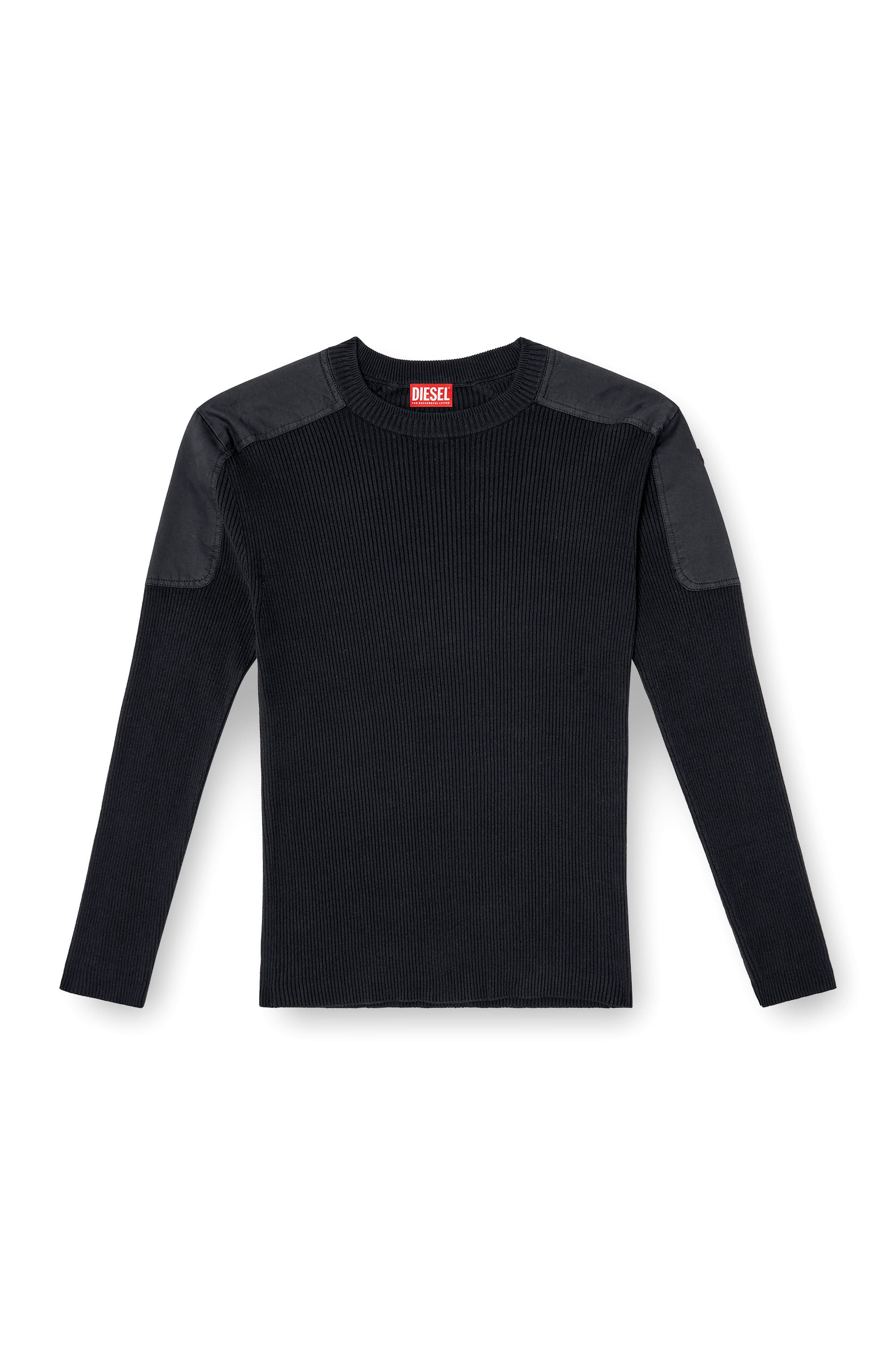 Diesel - K-MARTIN, Maglia a coste con pannelli sulle spalle Uomo in Nero - 3