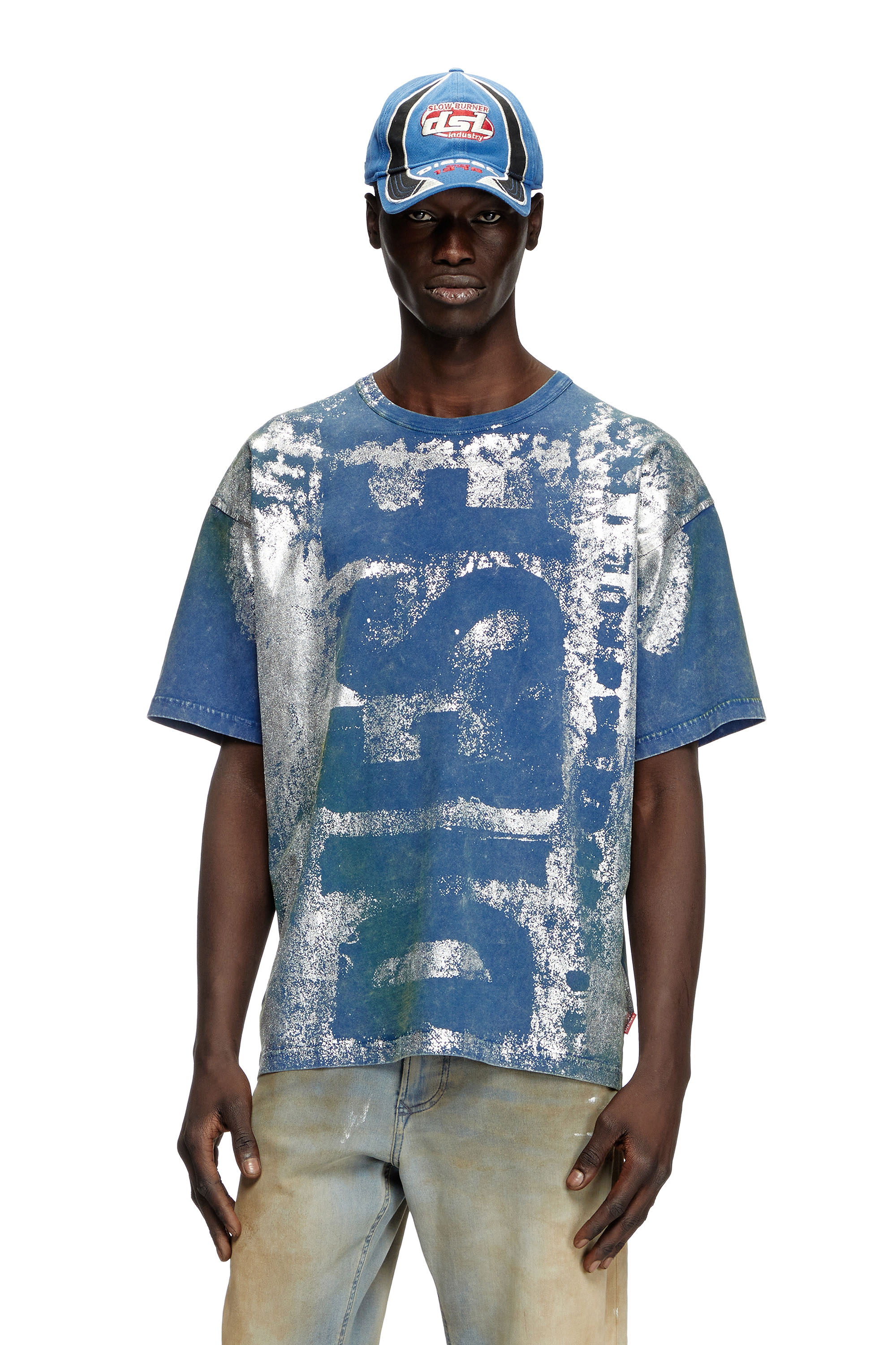 Diesel - T-BOXT-R2, T-shirt con logo ed effetti metallizzati Uomo in Blu - 1