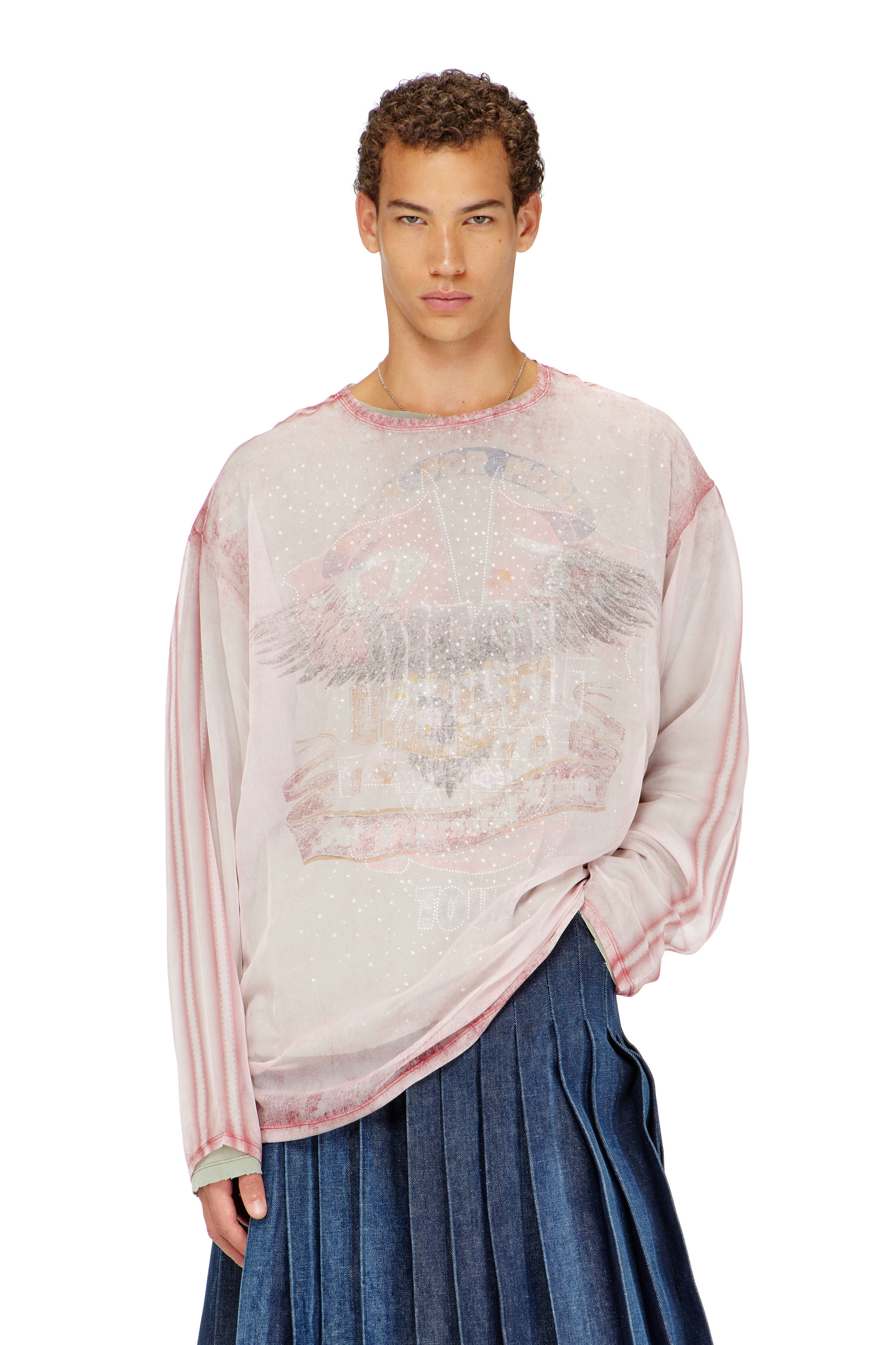 Diesel - T-DOUBLEX-LS, Top in chiffon trasparente con grafiche da concerto Uomo in Rosso - 1