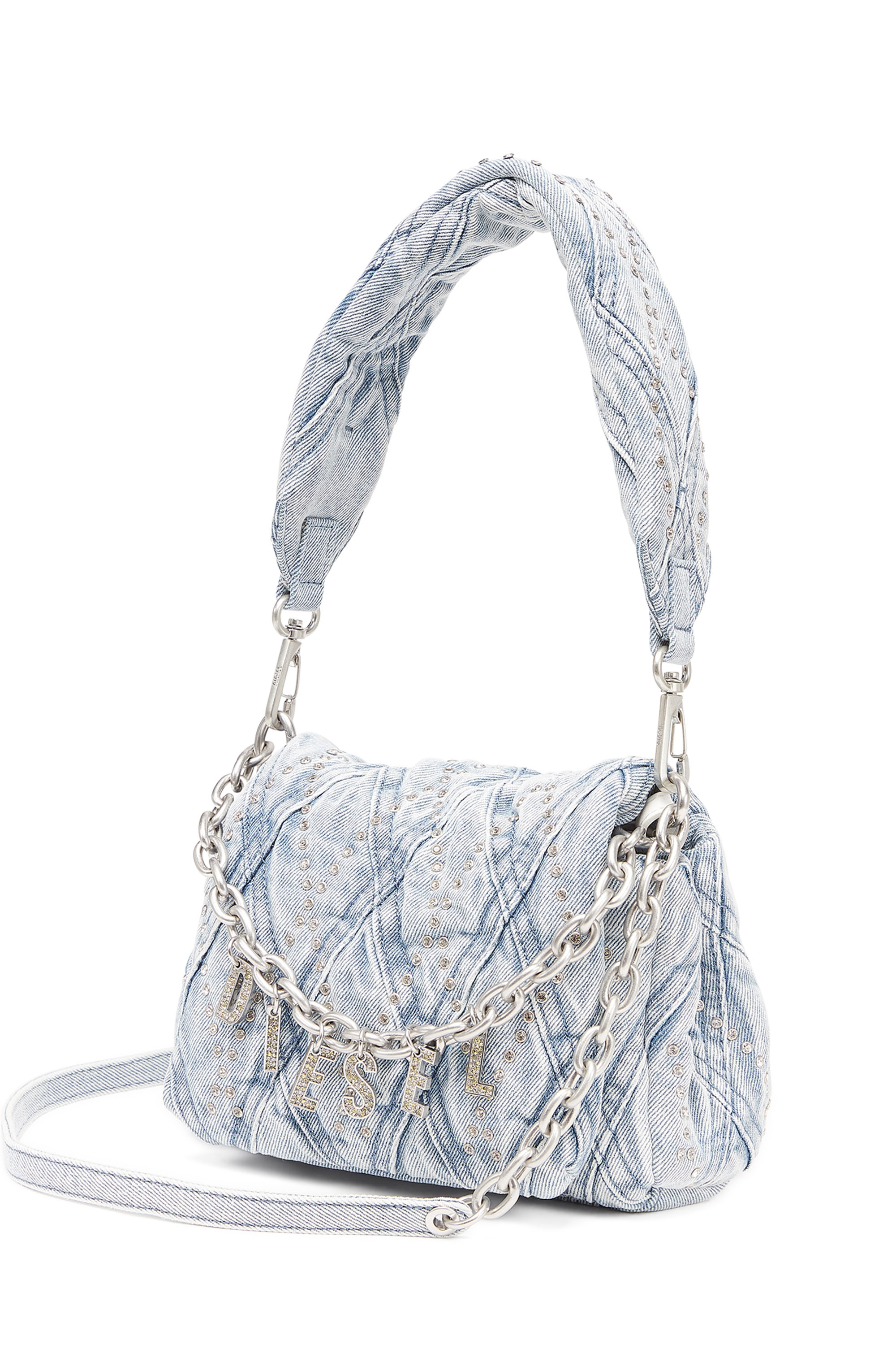 Diesel - CHARM-D SHOULDER S, Charm-D Shoulder S - Piccola borsa a spalla in denim con cristalli Donna in Blu - 5