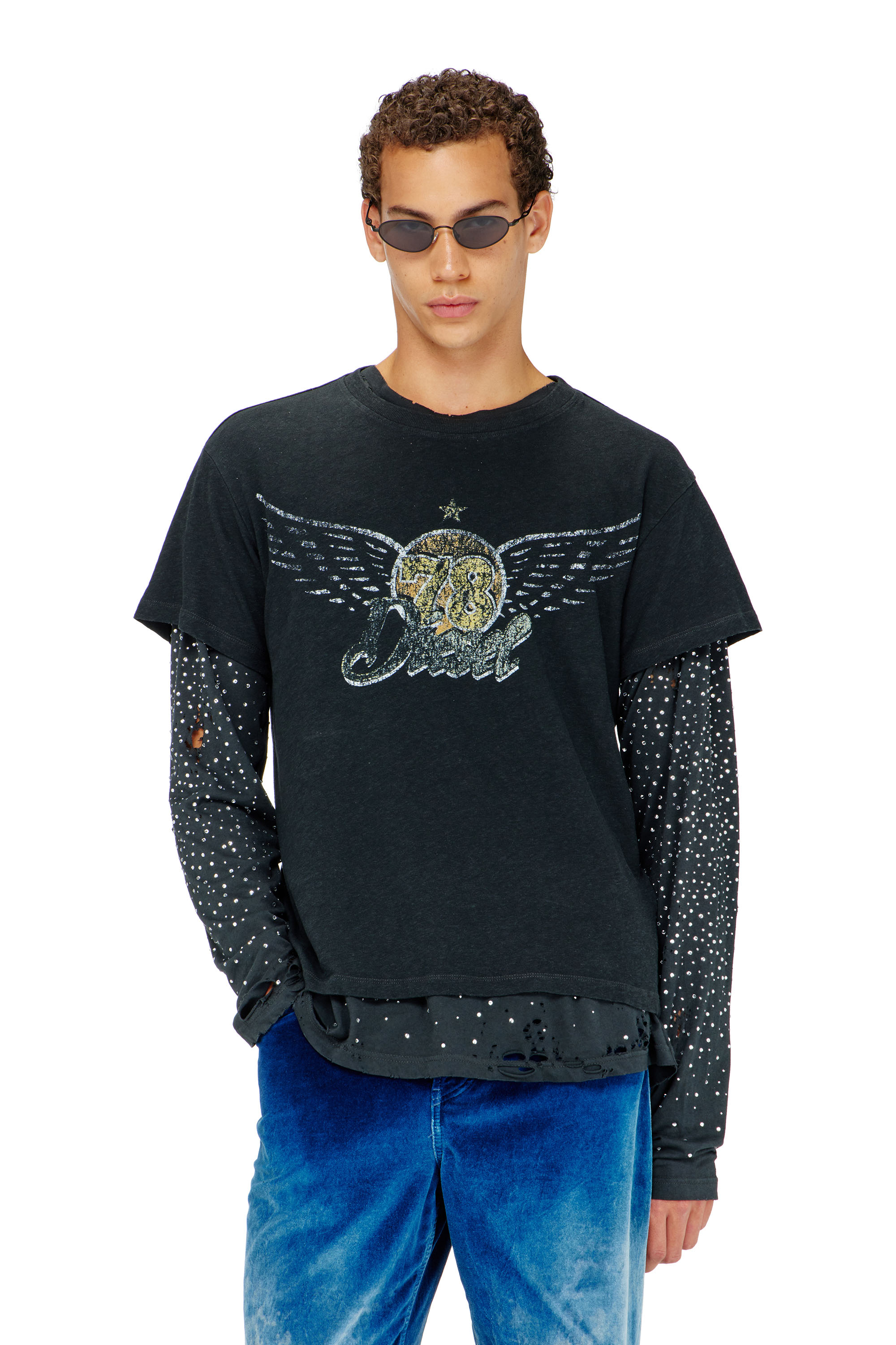 Diesel - T-GERIO-A, T-shirt in cotone-canapa con grafica concerti Uomo in Nero - 1
