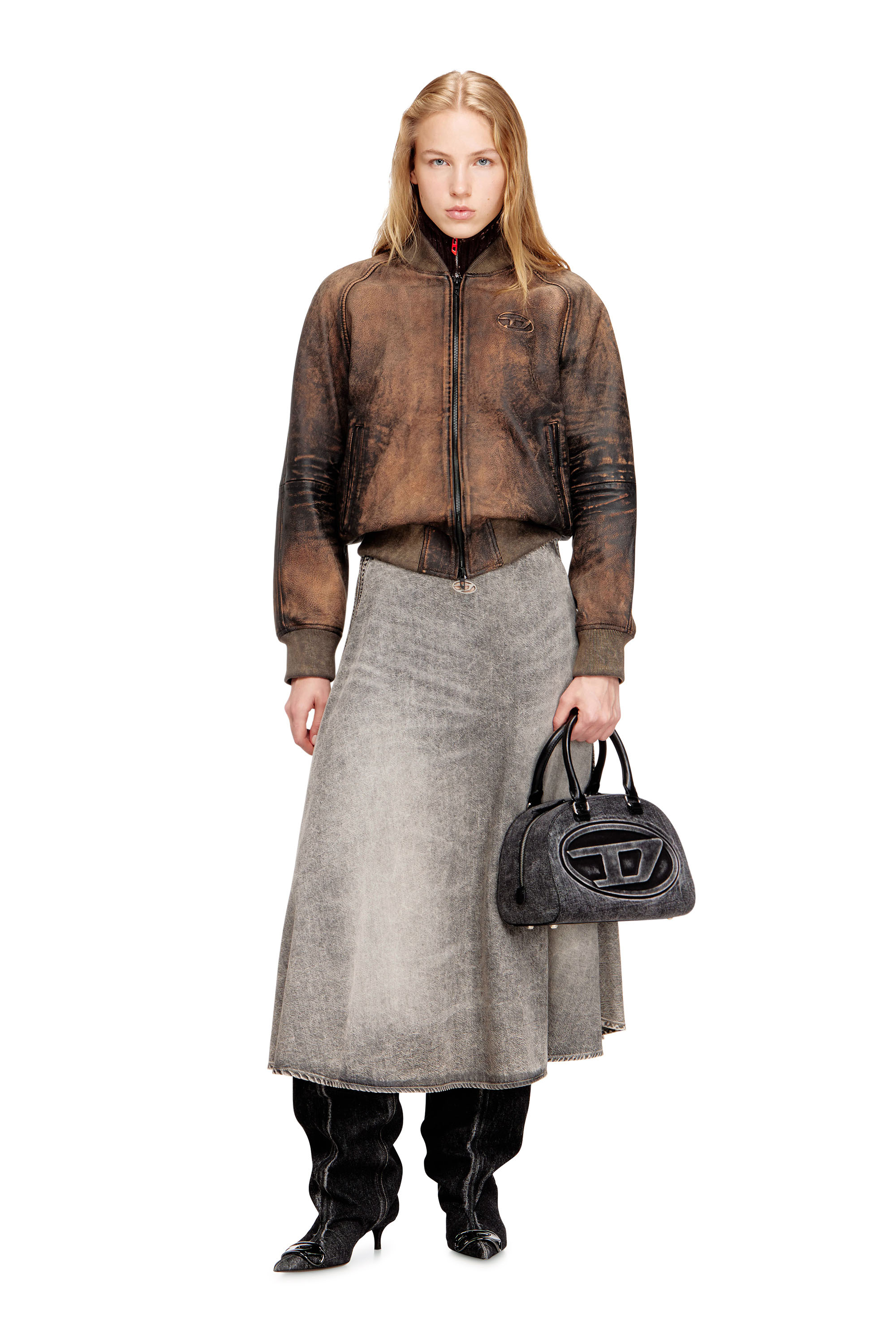 Diesel - 1DR DOME TOP HANDLE, 1DR Dome-Borsa bowling in denim washed Donna in Grigio - 6