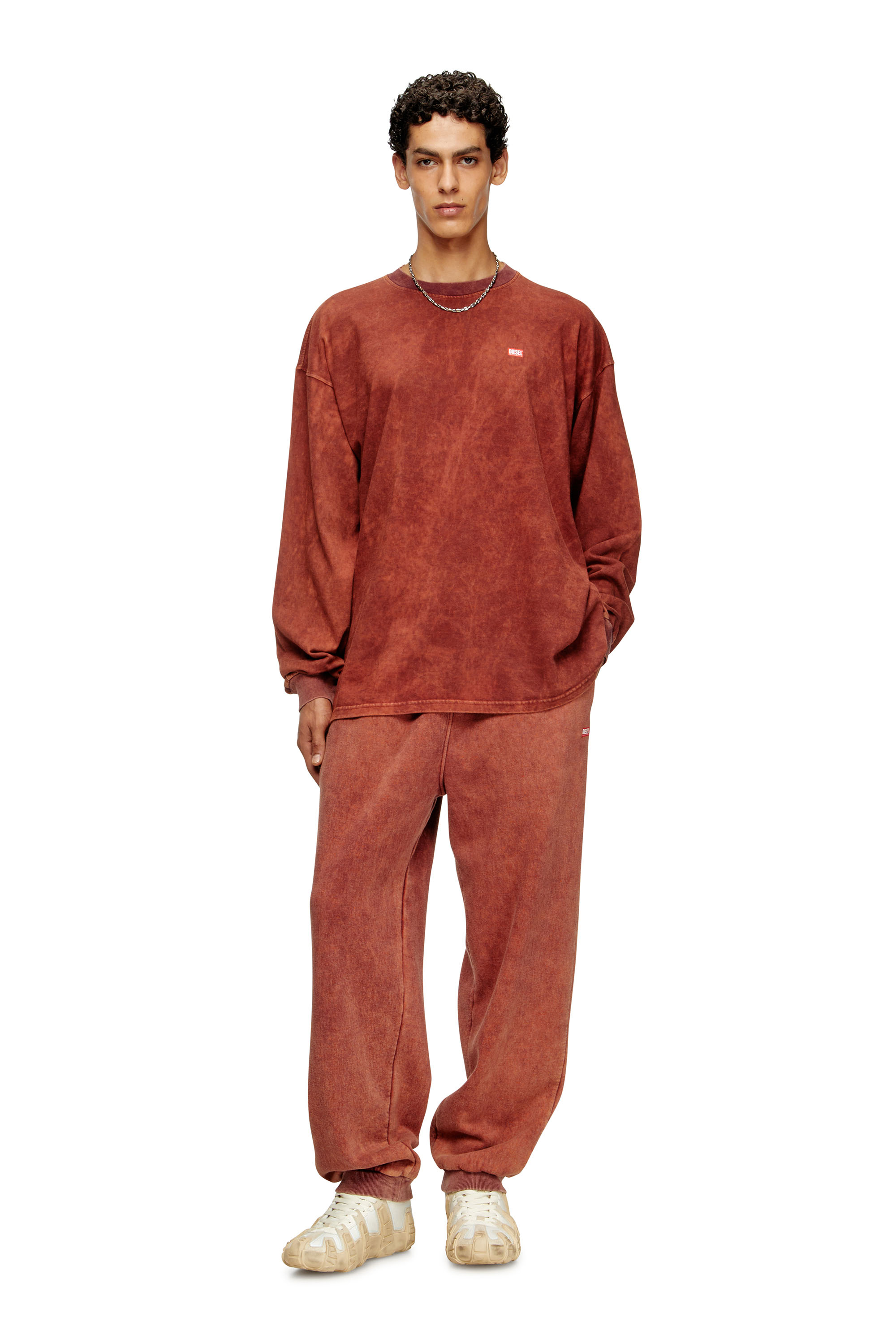 Diesel - T-BOXT-LS-T3, T-shirt in cotone con maniche lunghe Uomo in Marrone - 1