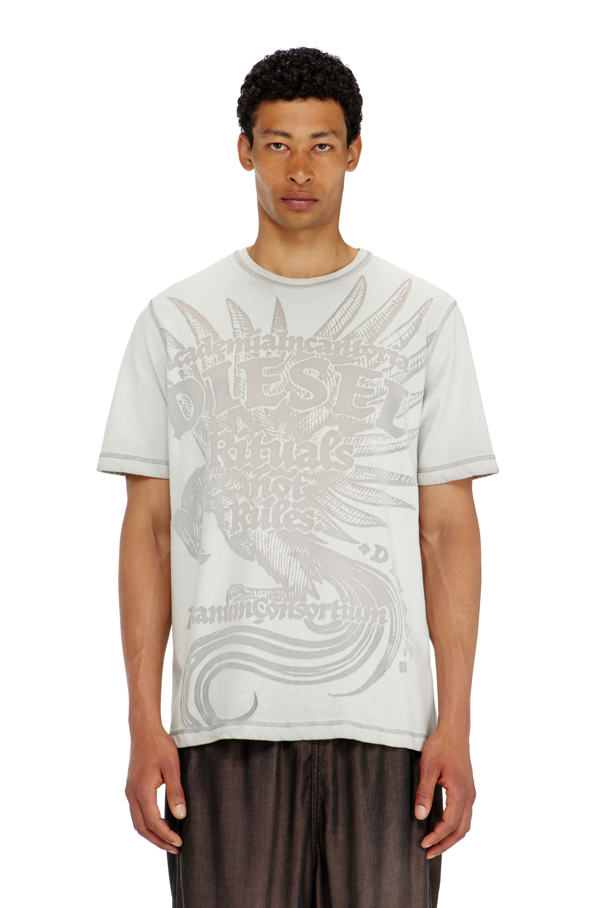 Diesel - T-RAWJUST-AA1, T-shirt in jersey con grafica in rilievo Uomo in Grigio - 1