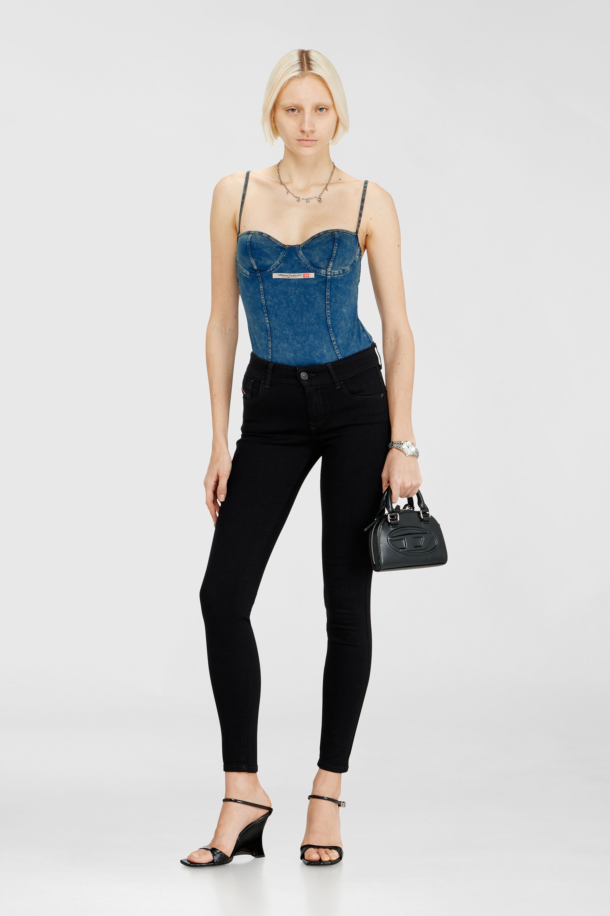 Diesel - Skinny Jeans 2017 Slandy 069EF Donna, Nero/Grigio scuro - Image 1
