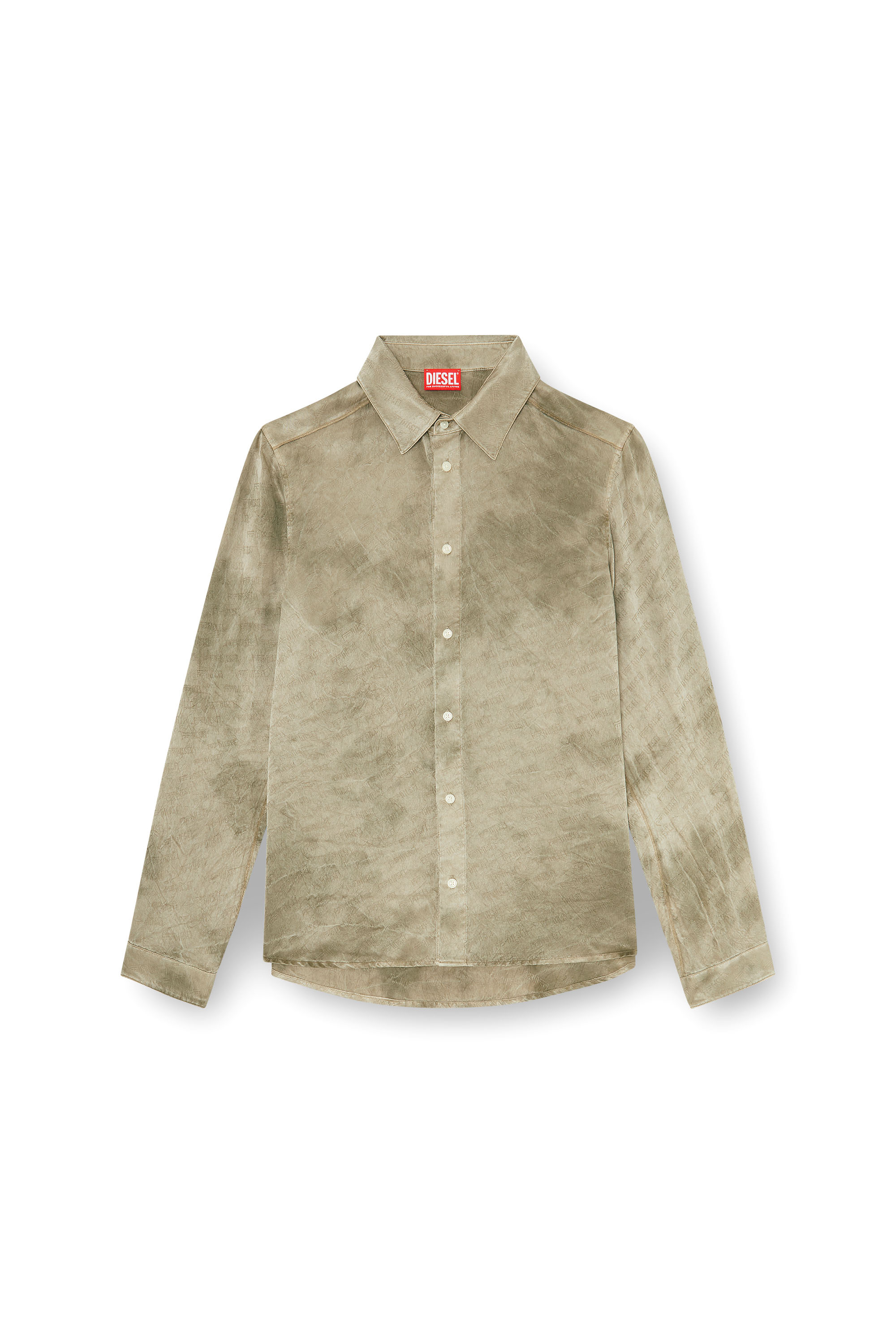 Diesel - S-KISSY-HNBW, Camicia in raso crinkle jacquard con logo Uomo in Marrone - 3