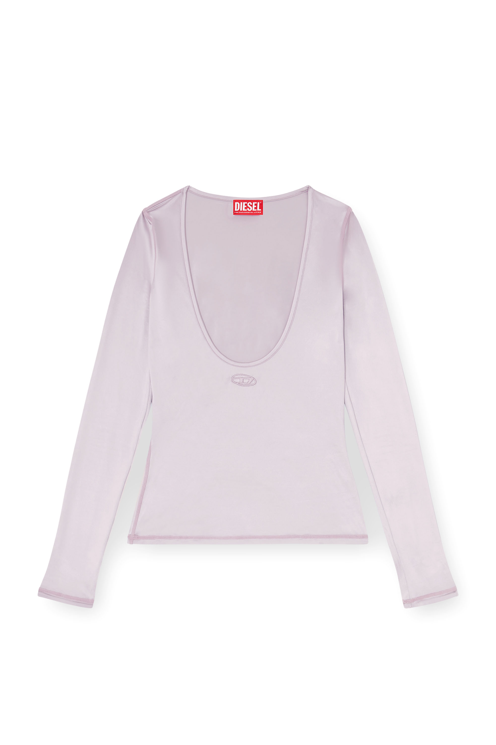Diesel - T-ELPHIN-LS, Top slim in nylon con scollo rotondo e ricamo Logo Oval D Donna in ToBeDefined - 1