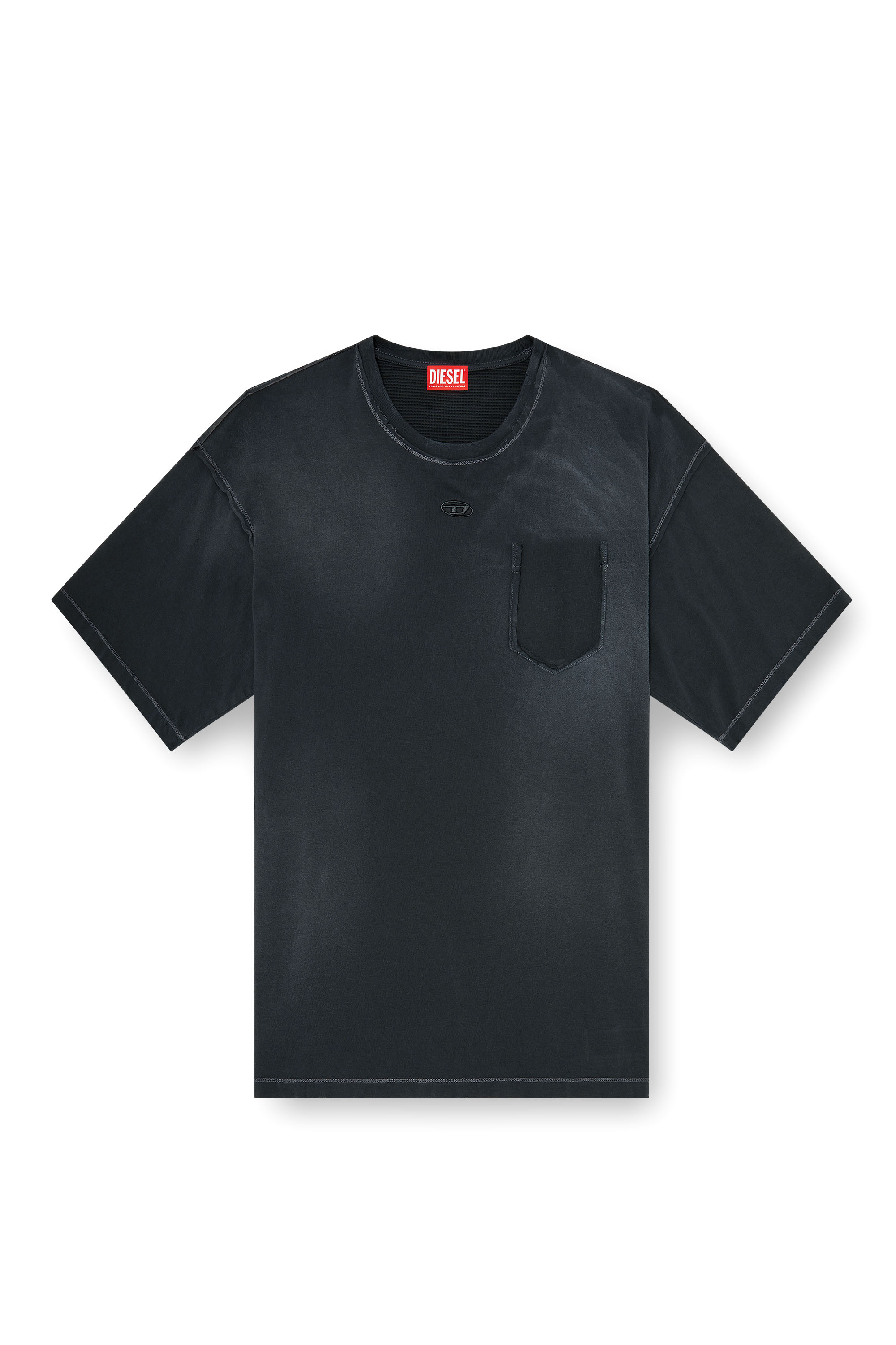 Diesel - T-POCK, T-shirt faded con taschino effetto ripped Uomo in Nero - 3