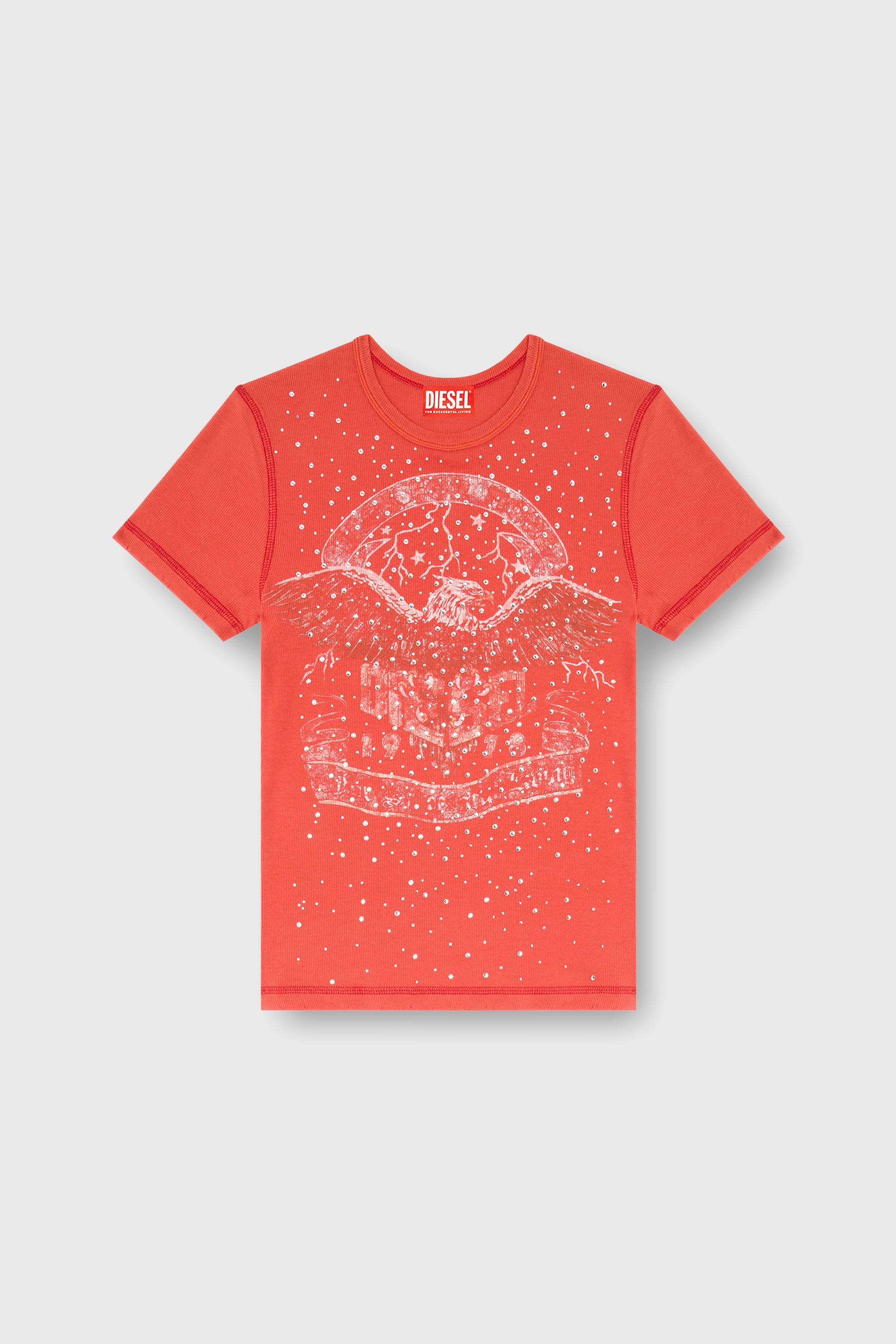 Diesel - T-MARSY-RIB-CRY, T-shirt con grafica concerti e cristalli Donna in ToBeDefined - 2