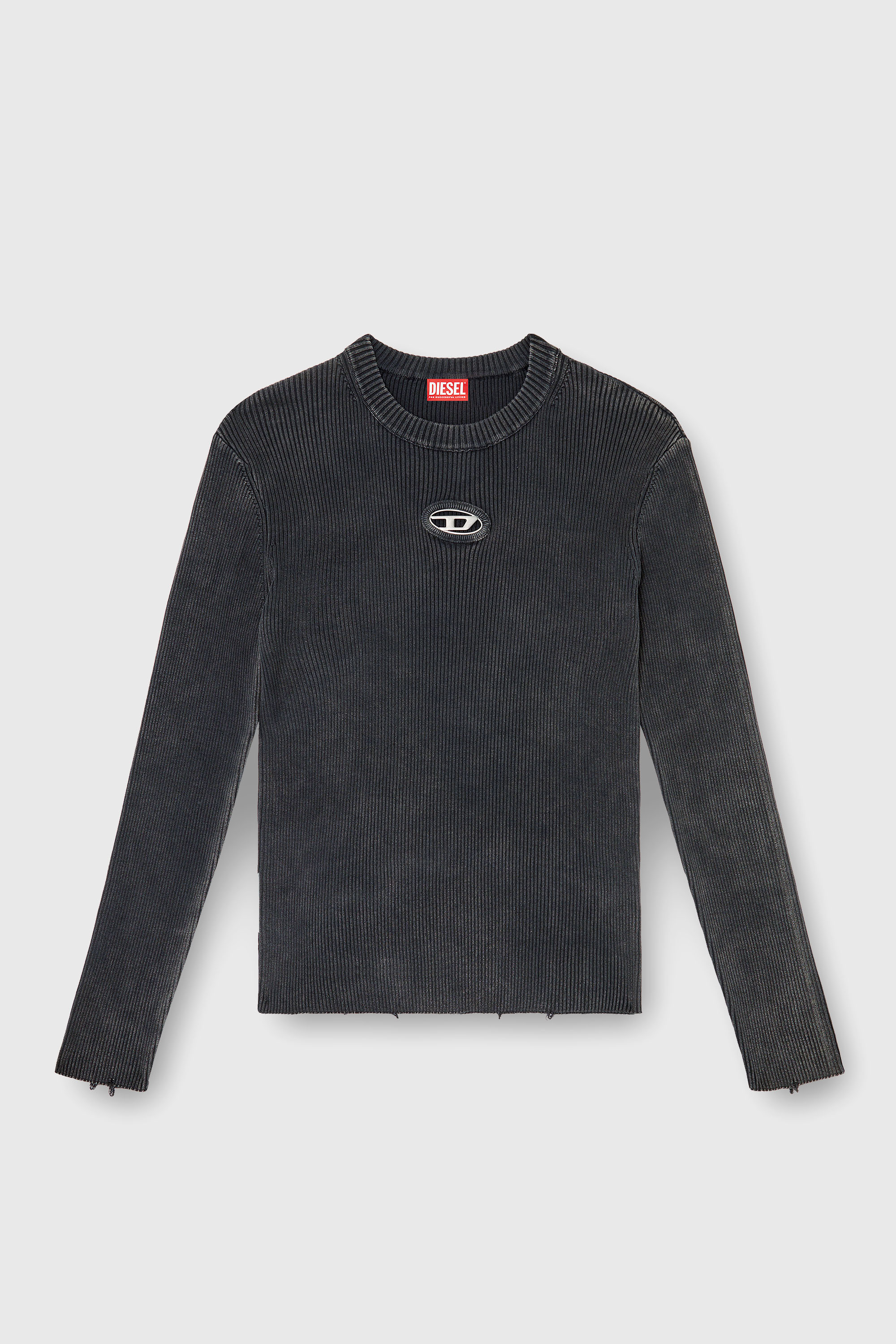 Diesel - K-DARIN-D, Maglia distressed con logo cut-out Uomo in Nero - 2