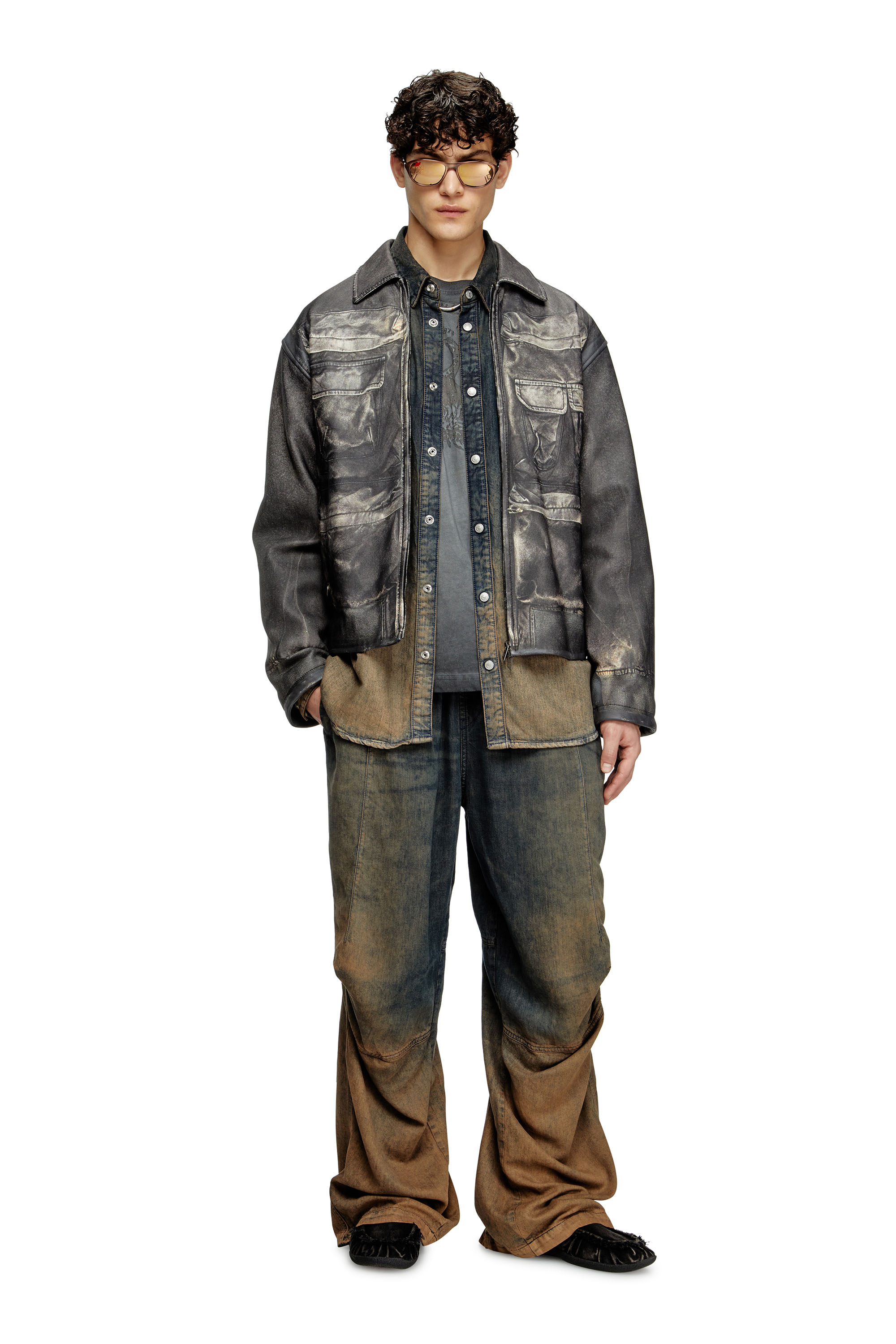 Diesel - L-MAYER, Giacca in pelle con tasche trompe l'oeil Uomo in Nero - 1