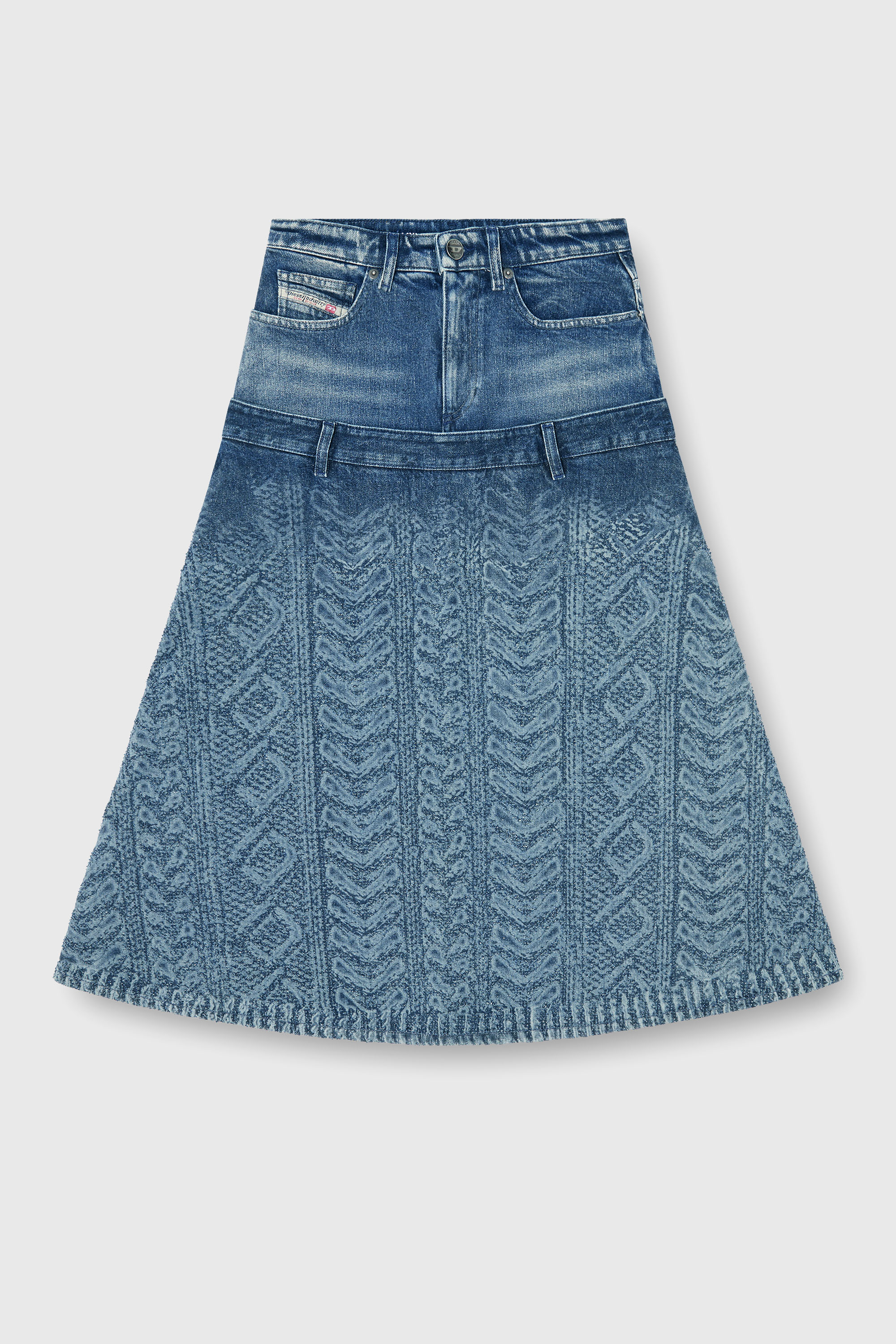 Diesel - DE-VORYA-S1, Gonna midi in denim effetto maglia a trecce Donna in Blu - 2