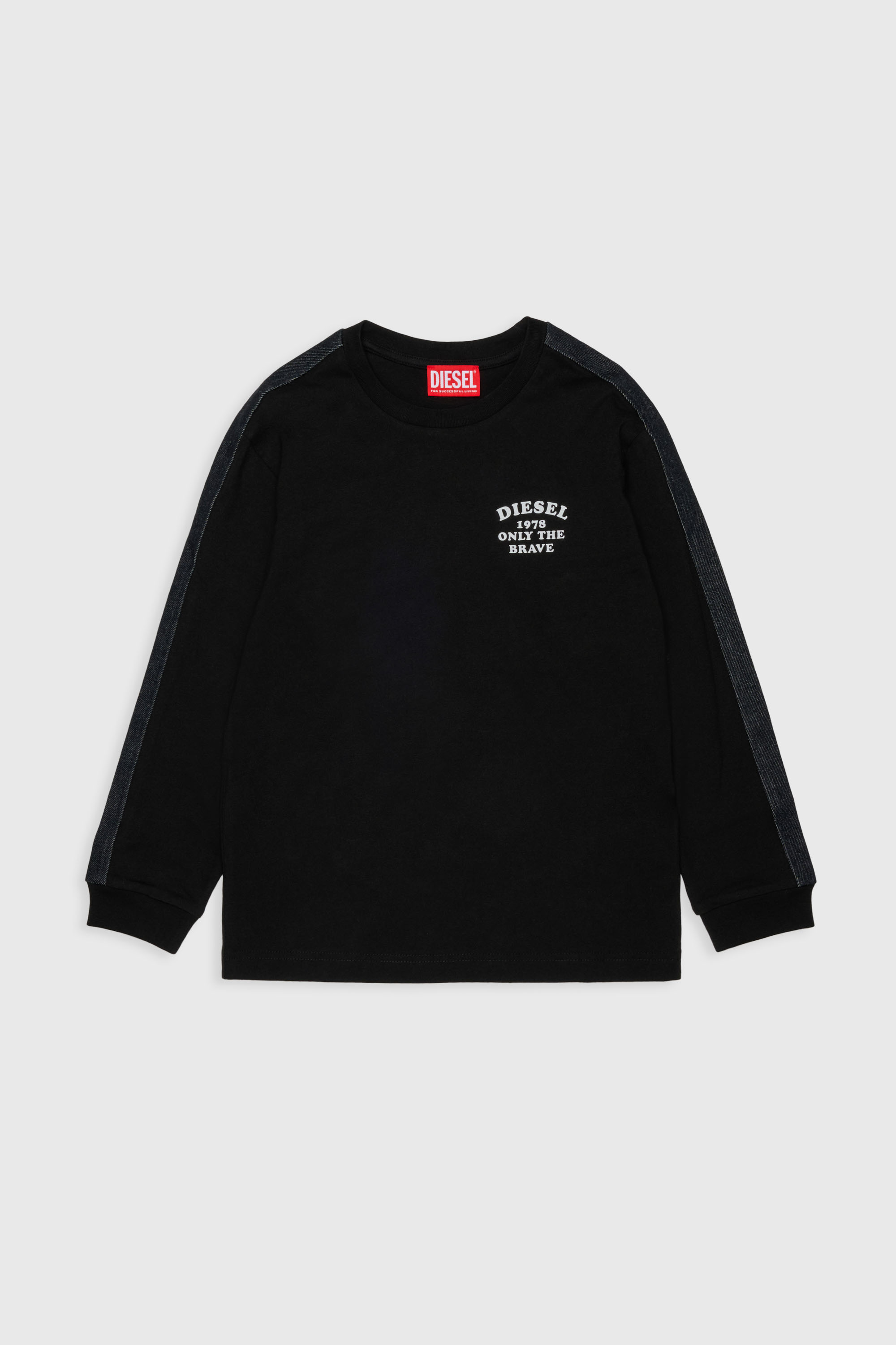 Diesel - TEAN OVER, T-shirt a manica lunga con logo e bande a contrasto Uomo in Nero - 1