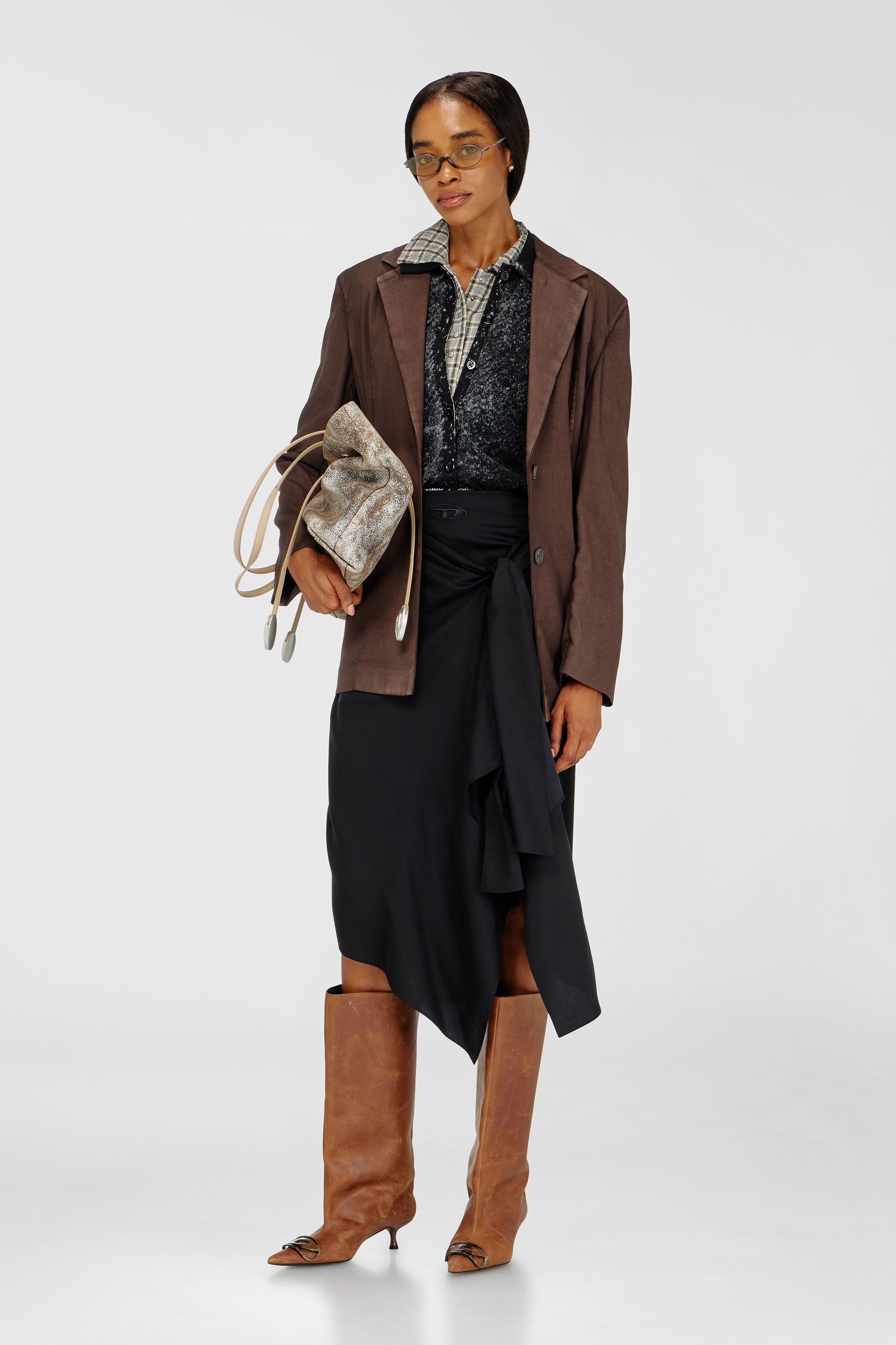 Diesel - O-TALI, Gonna in cupro fluido con nodo frontale Donna in Nero - 1