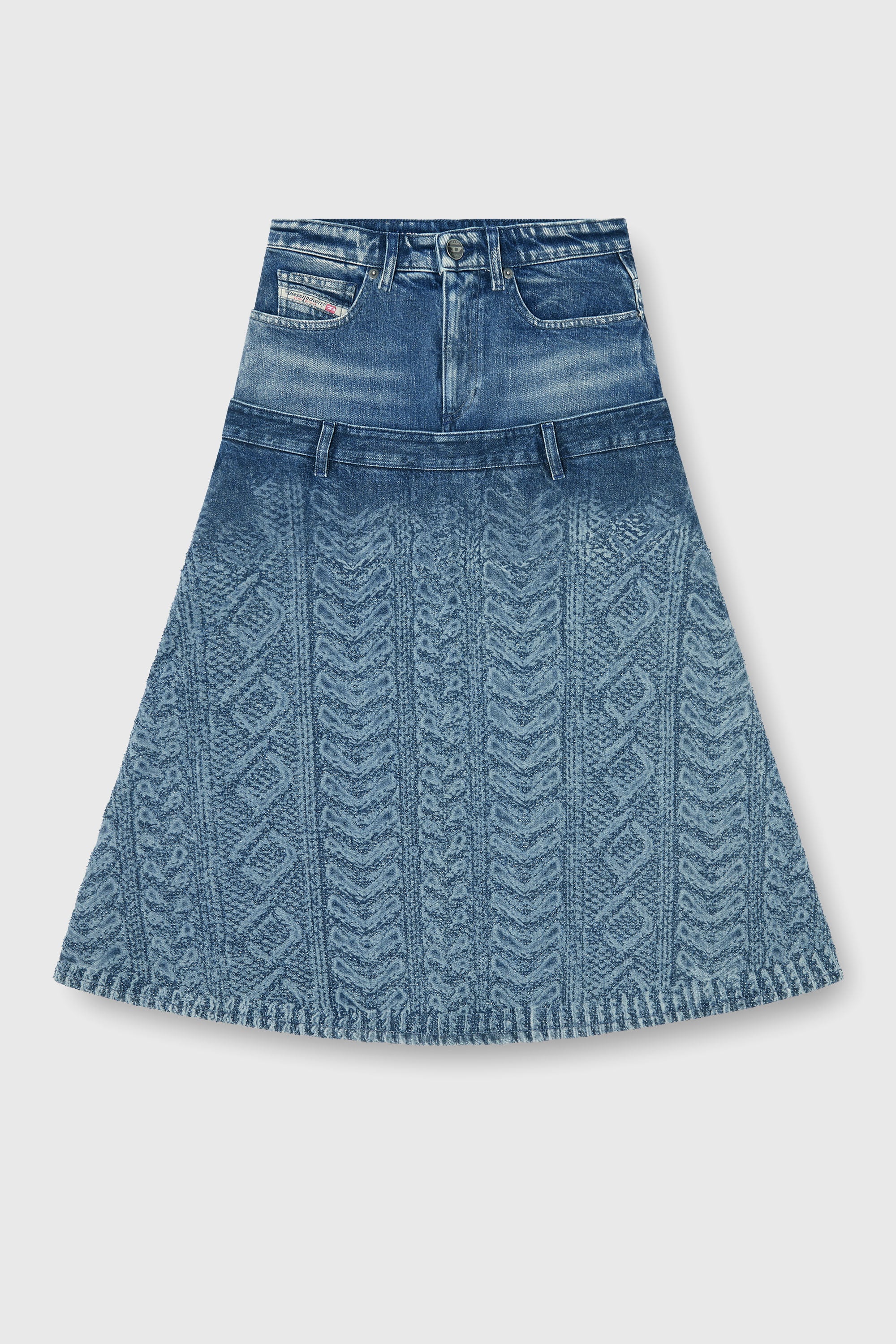 Diesel - DE-VORYA-S1, Gonna midi in denim effetto maglia a trecce Donna in Blu - 2