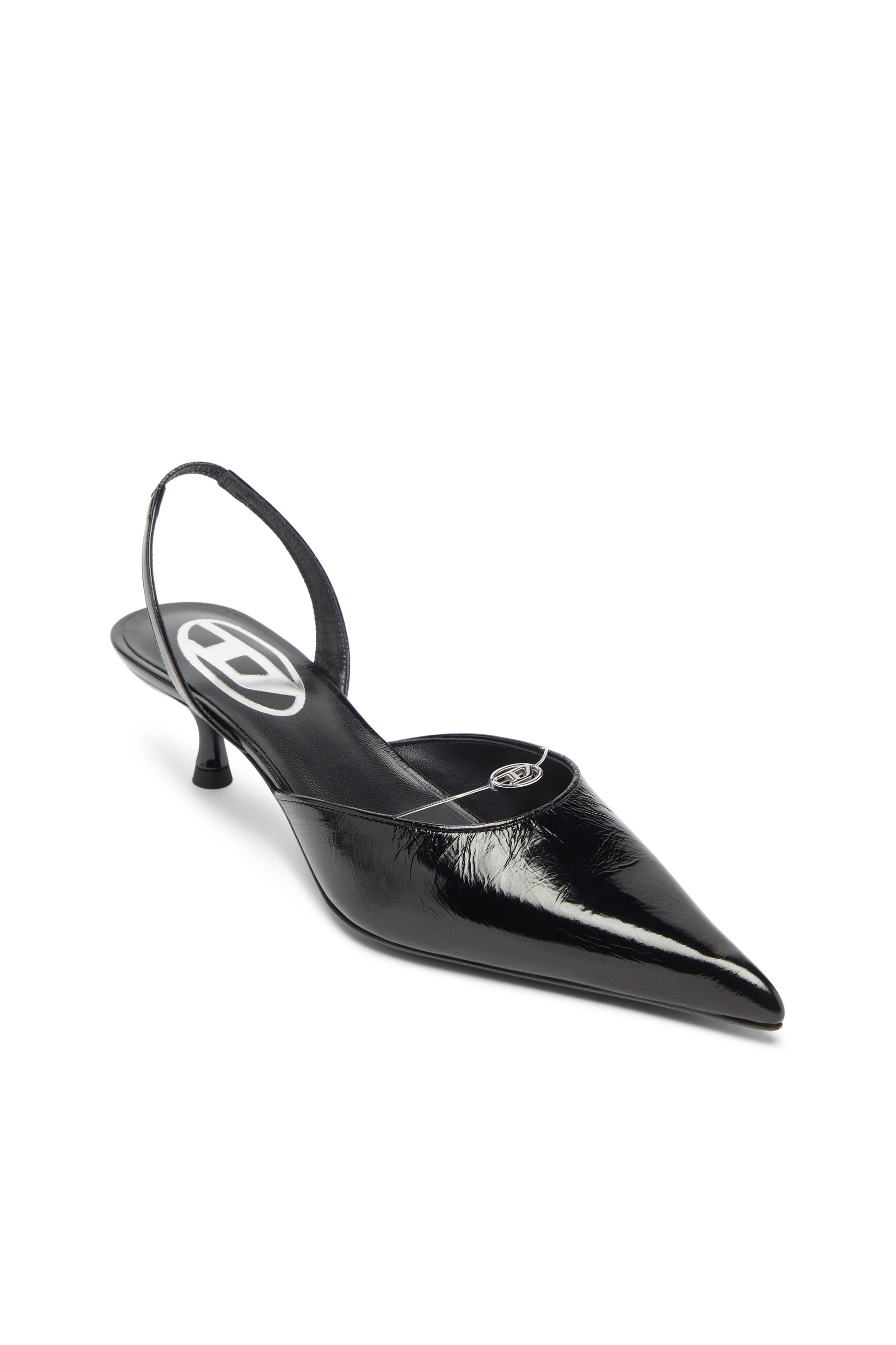 Diesel - D-JEWELS 40 D'OR, D-Ten&Half - Slingback in pelle con gioiello Oval D Donna in Nero - 4