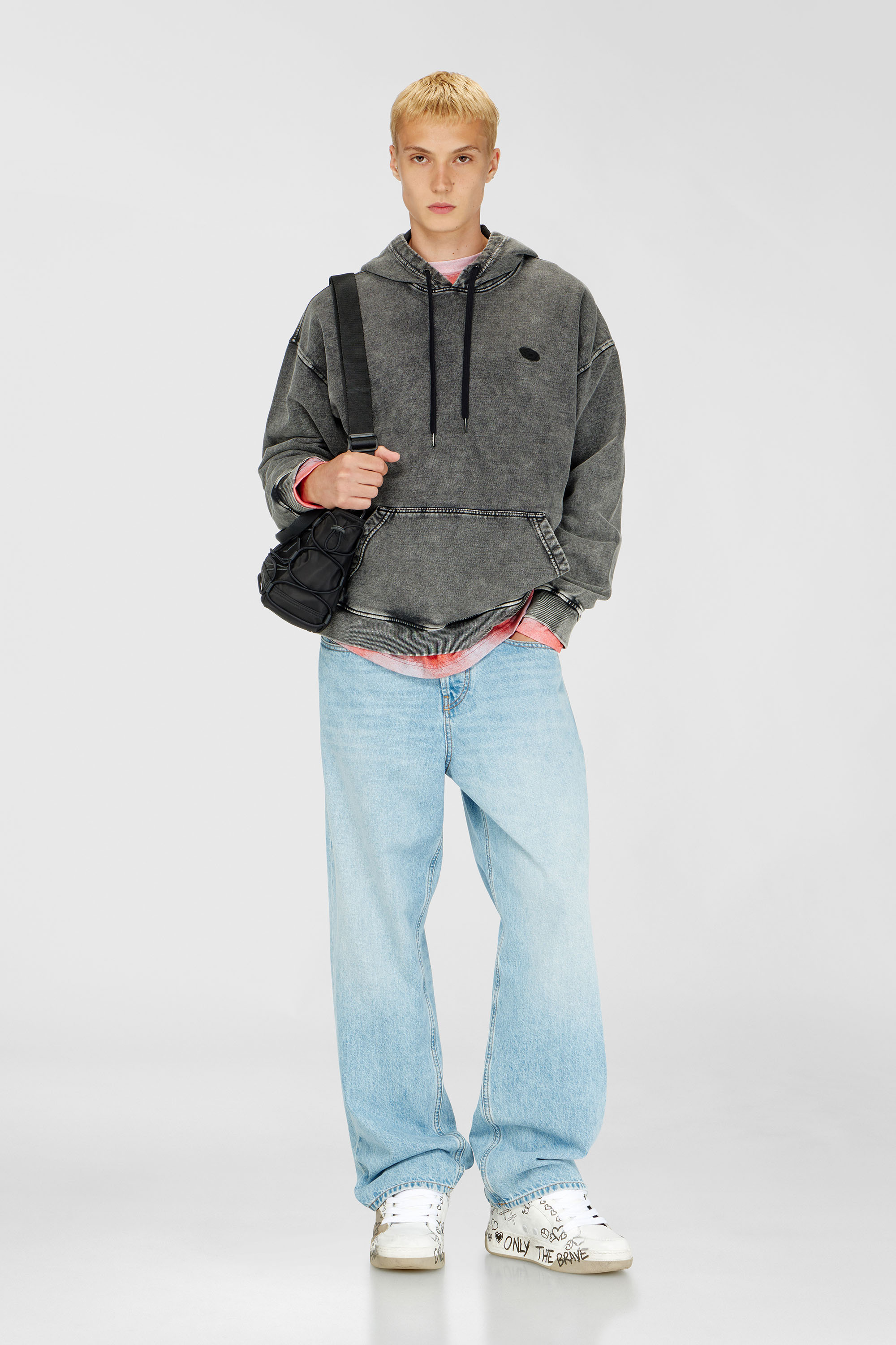 Diesel - S-BOXT-HOOD-DEN, Felpa con cappuccio con toppa posteriore tagliata a vivo Uomo in Grigio - 2