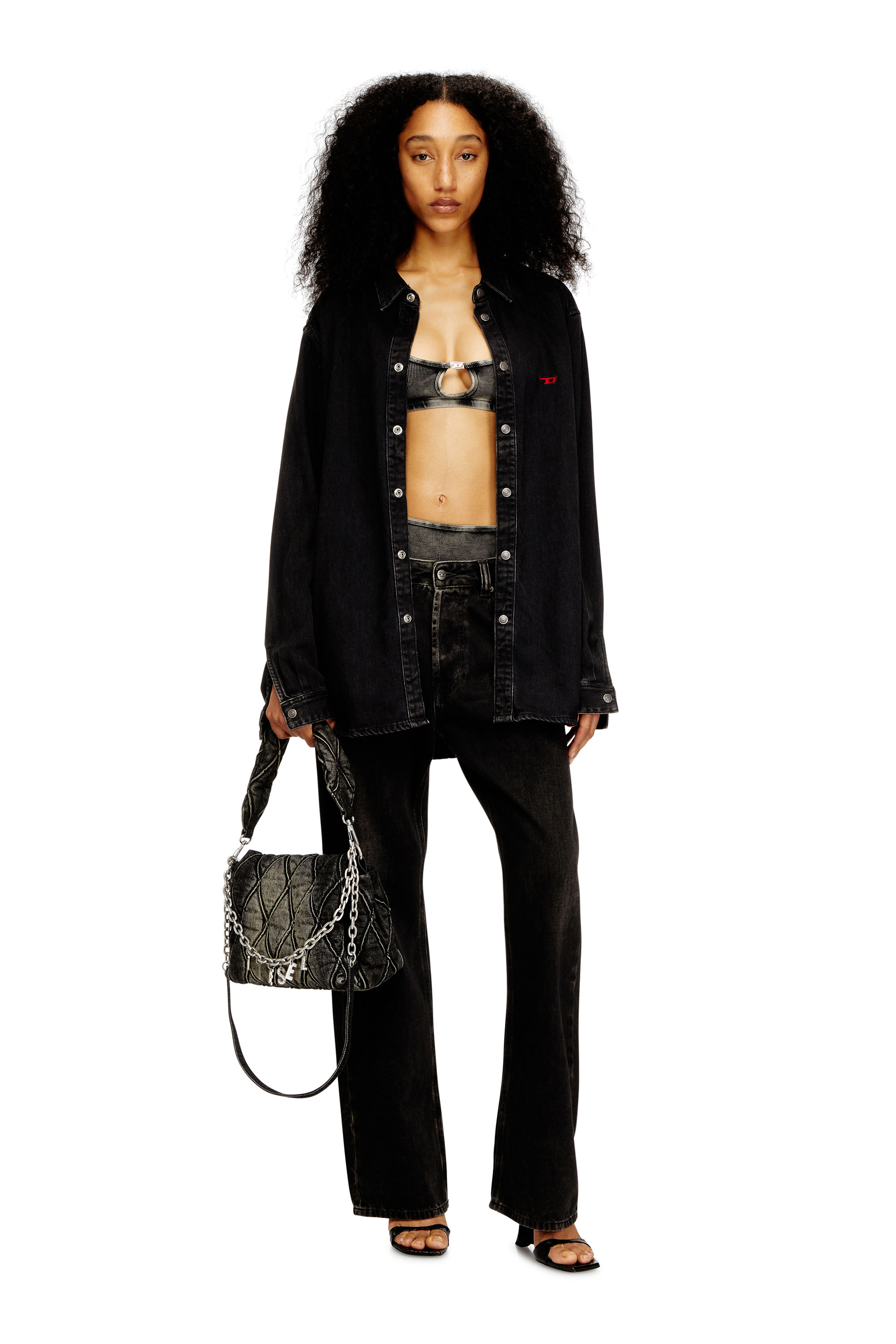 Diesel - FLORENCE-DNM, Reggiseno morbido in cotone a costine con gioiello Oval D Donna in Grigio - 4