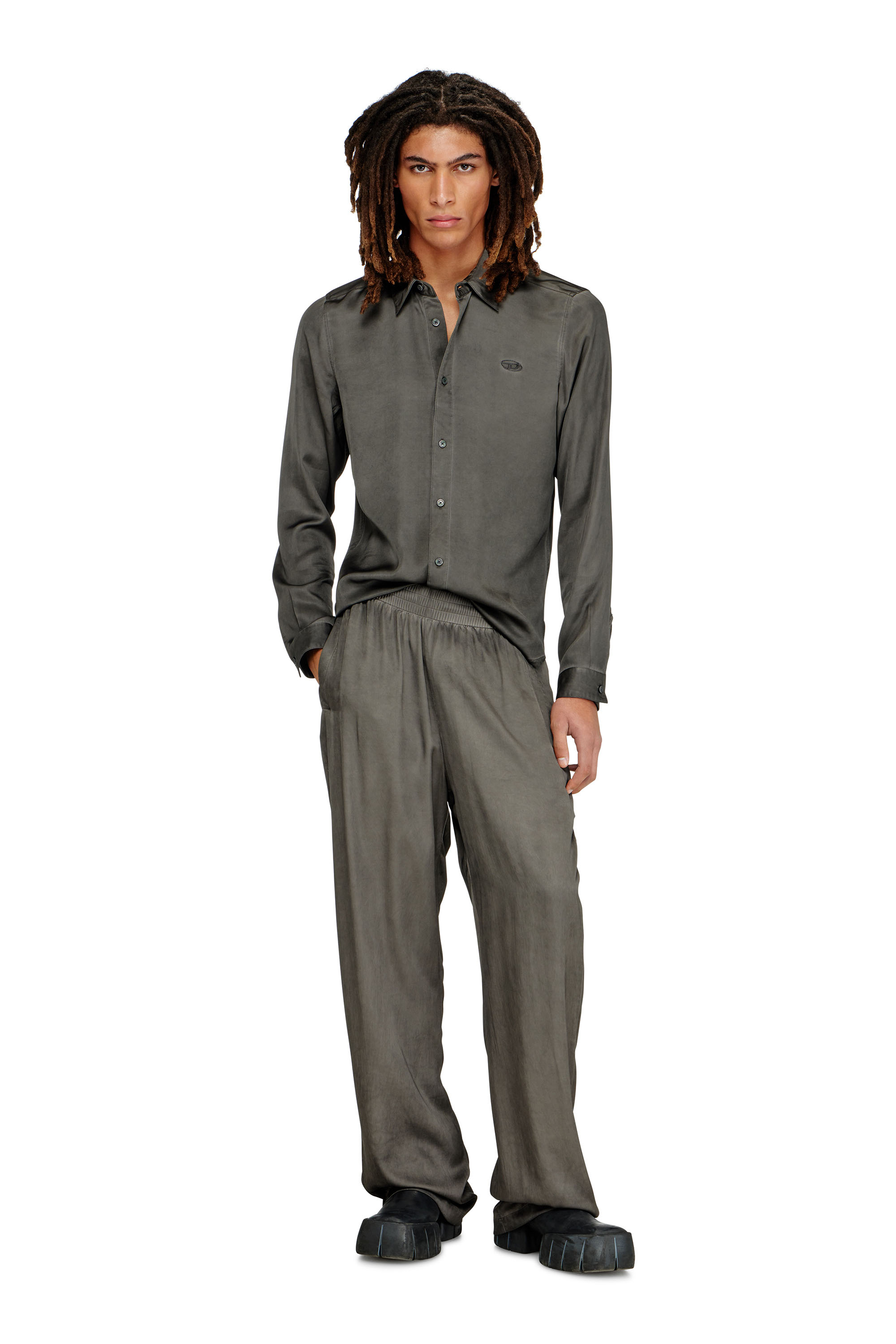 Diesel - S-KINNY-ALBG, Camicia un viscosa fluida dirt-wash Uomo in Grigio - 1