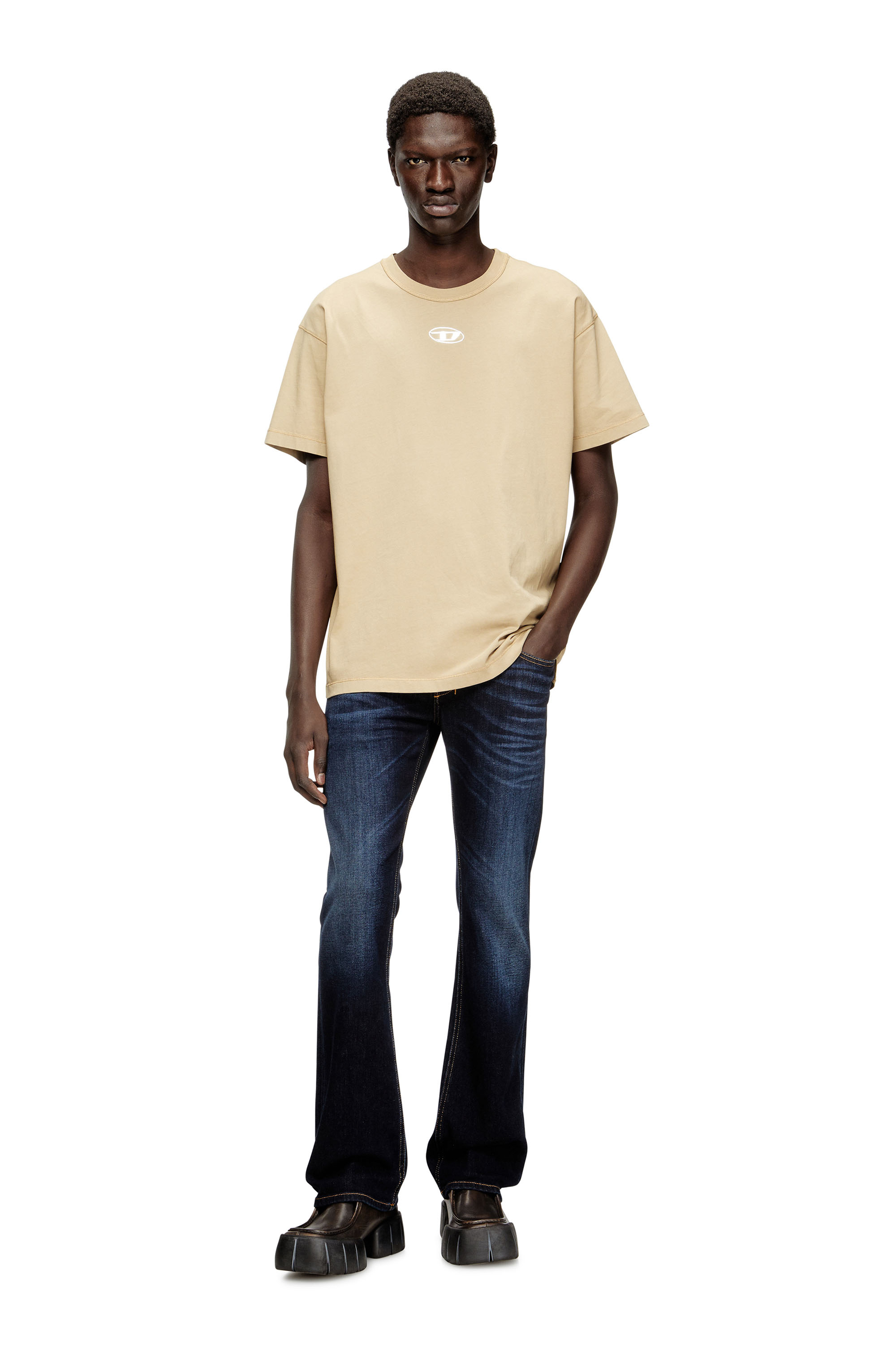 Diesel - T-NORM-IOD, Light cotton T-shirt with metallic Oval D logo Uomo in Beige - 2