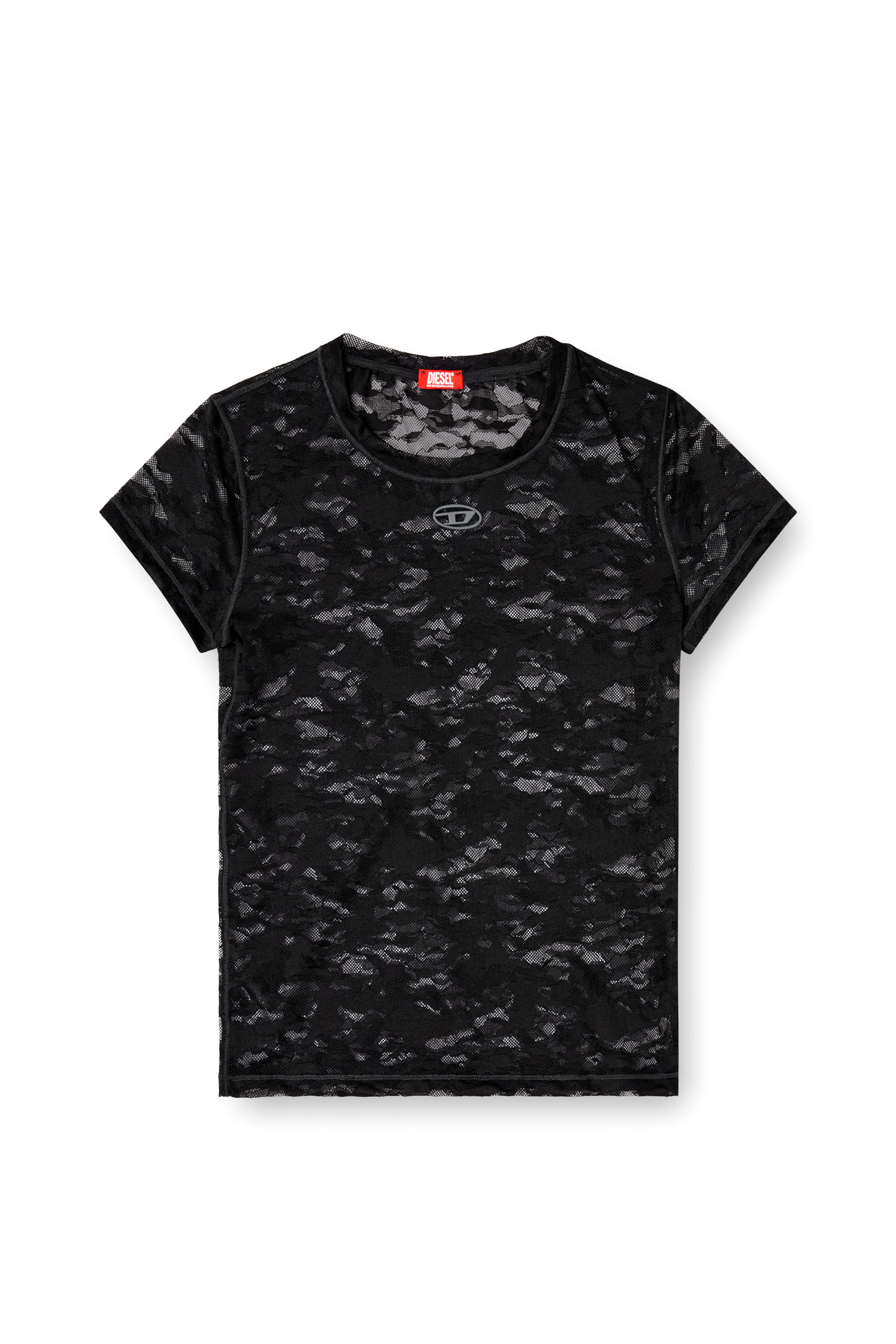 Diesel - KASIA-UTLT, T-shirt in pizzo camouflage Donna in Nero - 4
