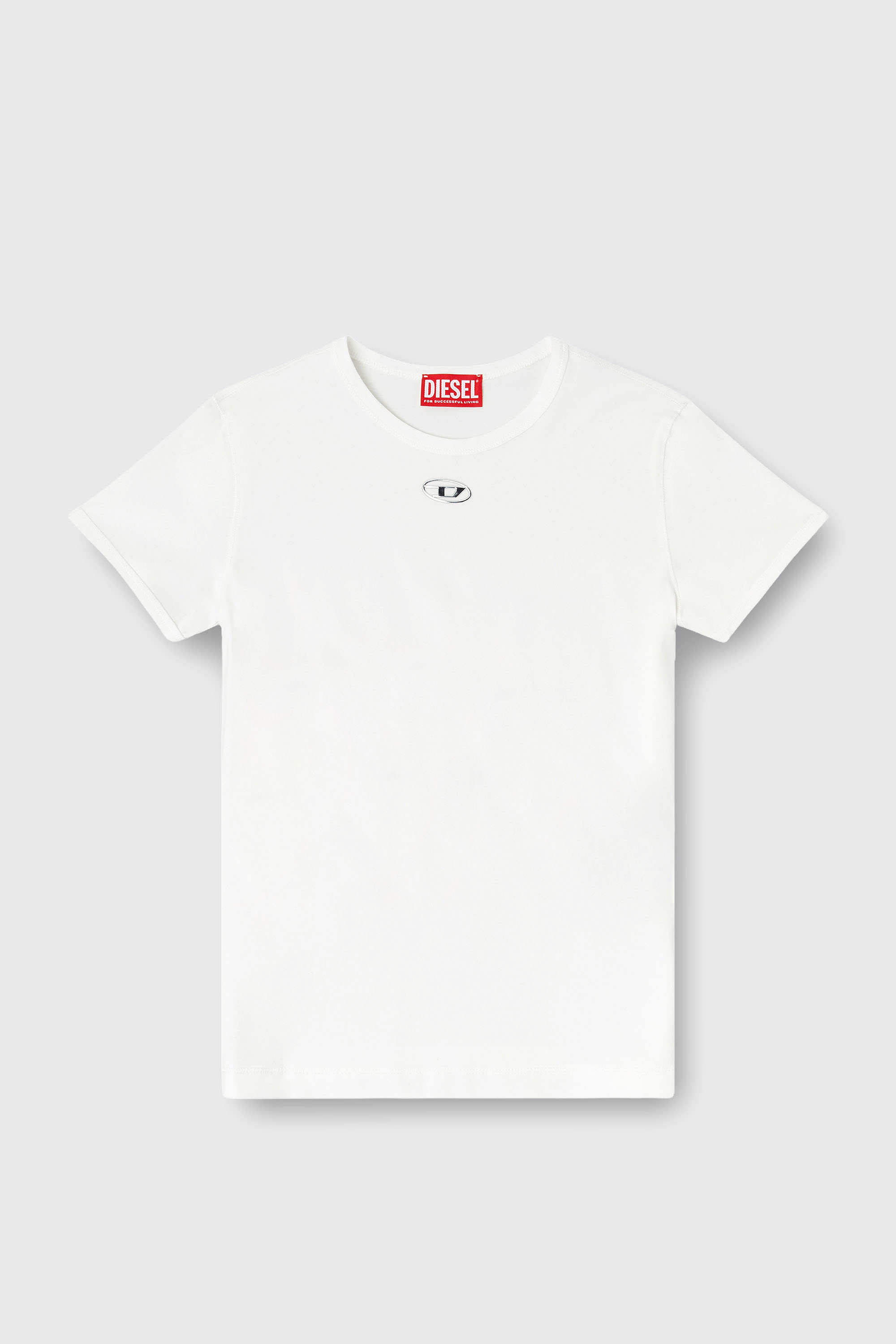 Diesel - T-UNCUTIESLONG-OD, T-shirt slim con Oval D metallico Donna in Bianco - 2