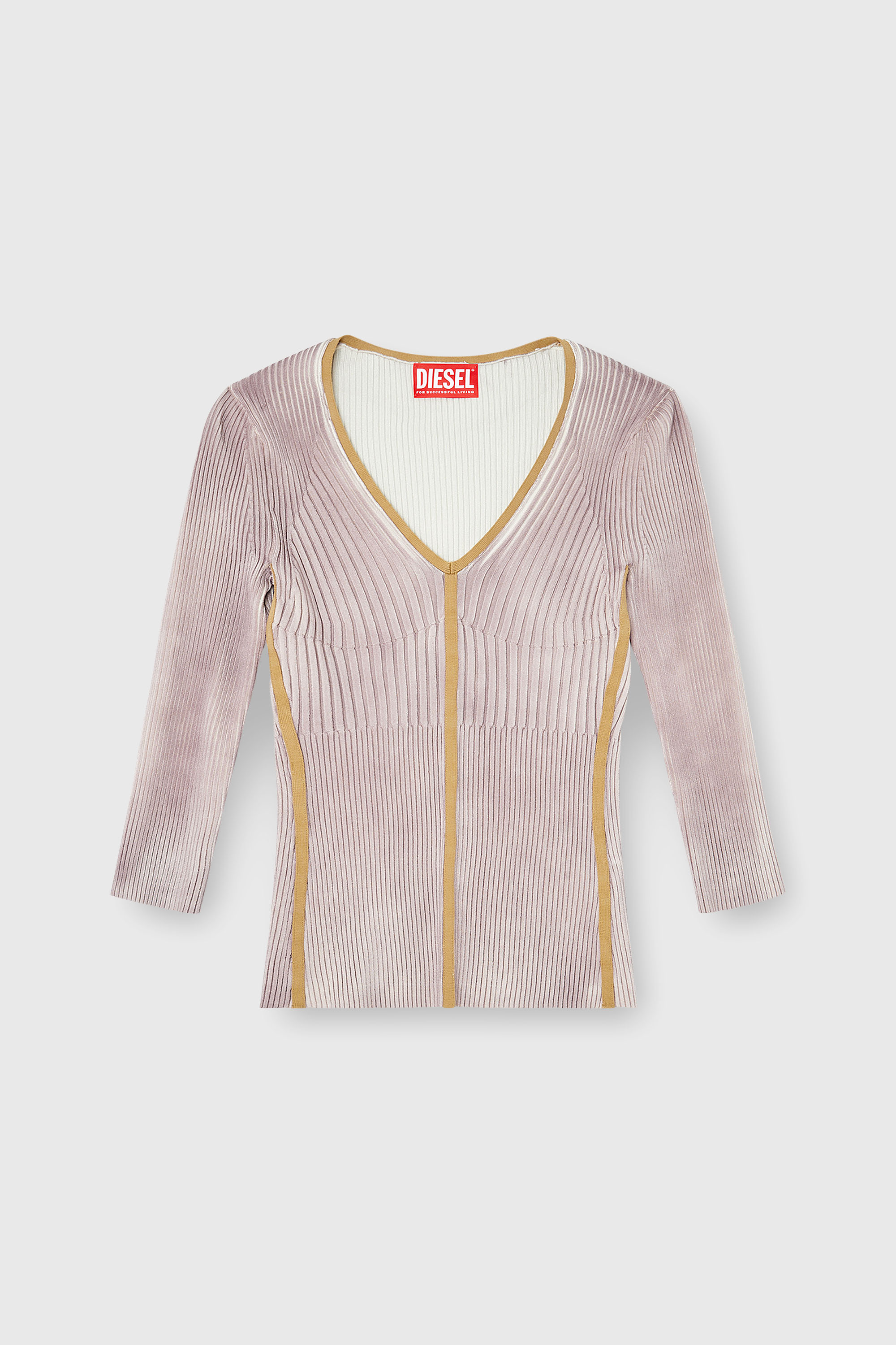Diesel - M-SARMANI, Woman's Ribbed V-neck jumper with contrast bands in Lilac - 2