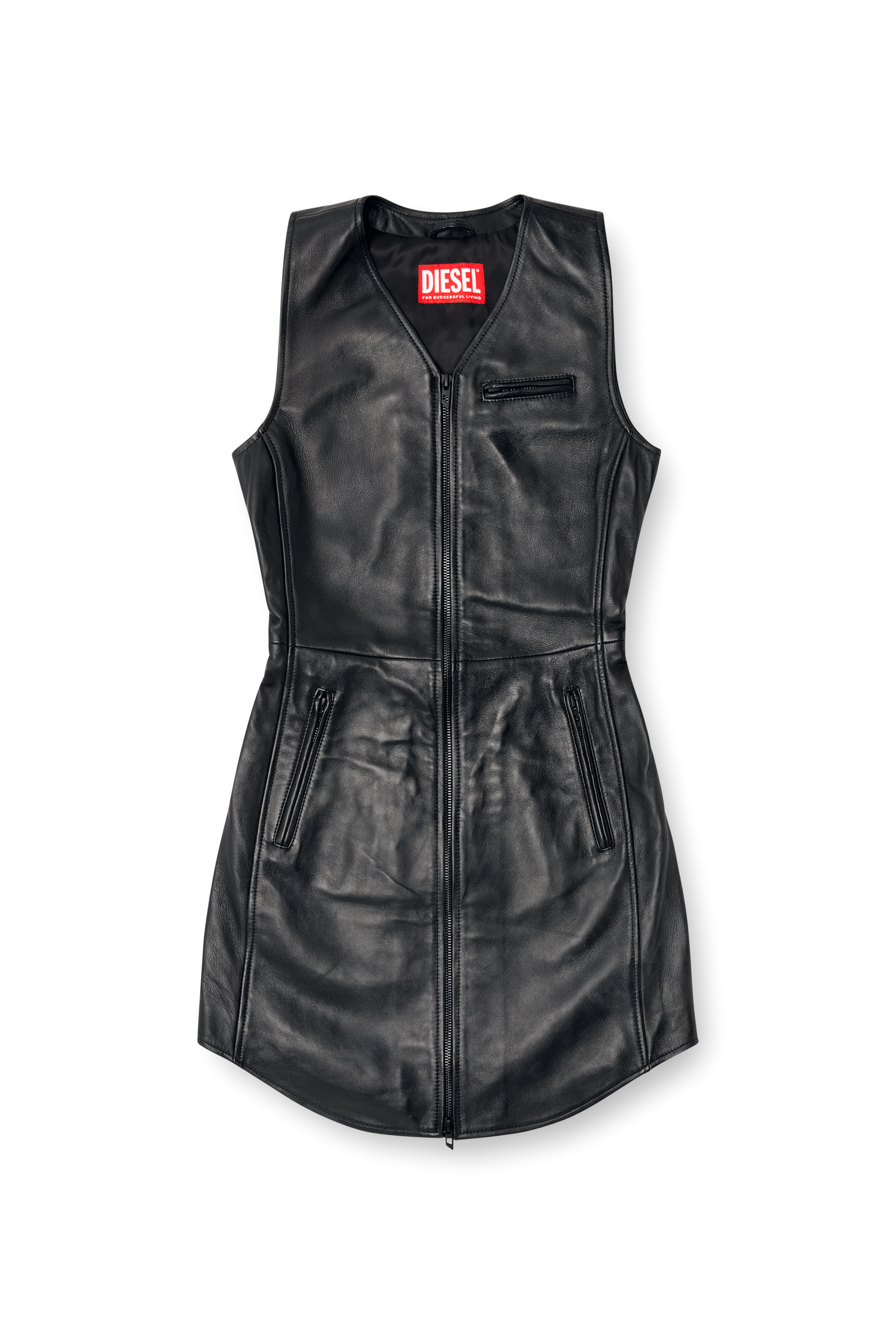 Diesel - L-ILITH, Abito corto in pelle con zip Donna in Nero - 5