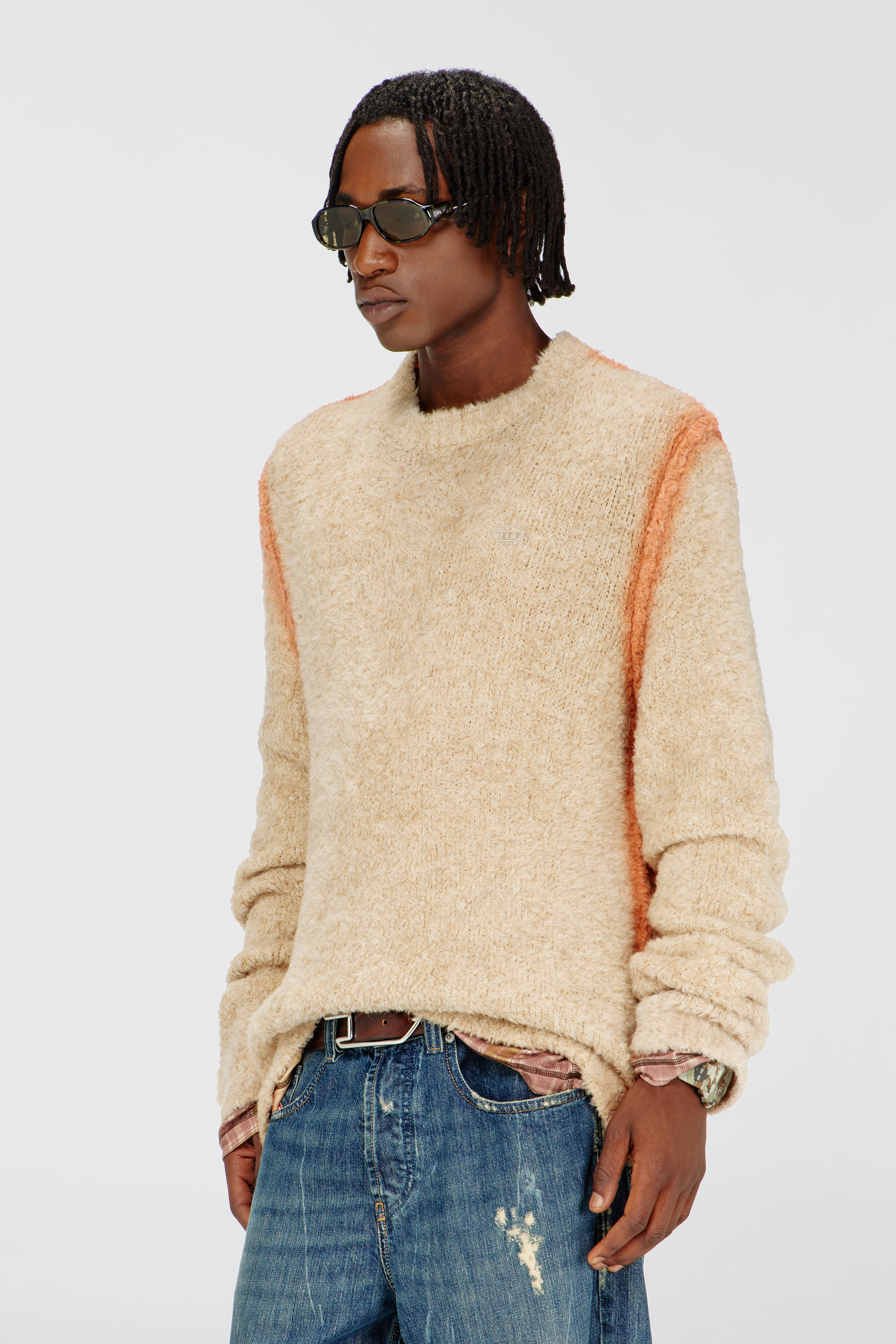 Diesel - K-RIMI, Maglione in misto alpaca con cuciture effetto spray Uomo in Marrone - 1