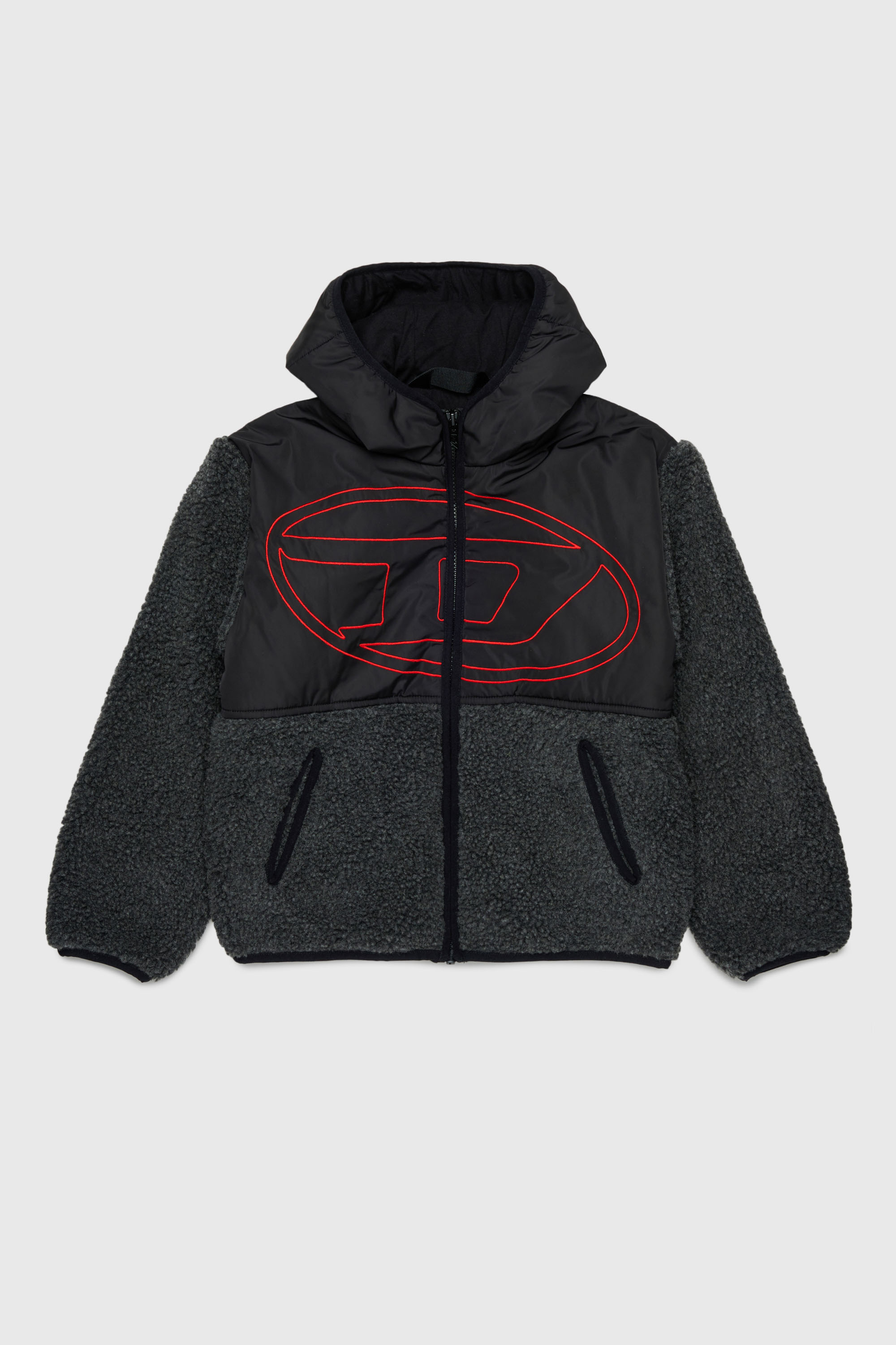 Diesel - JSHEAR, Giacca con cappuccio in nylon e teddy fleece Uomo in Nero - 1