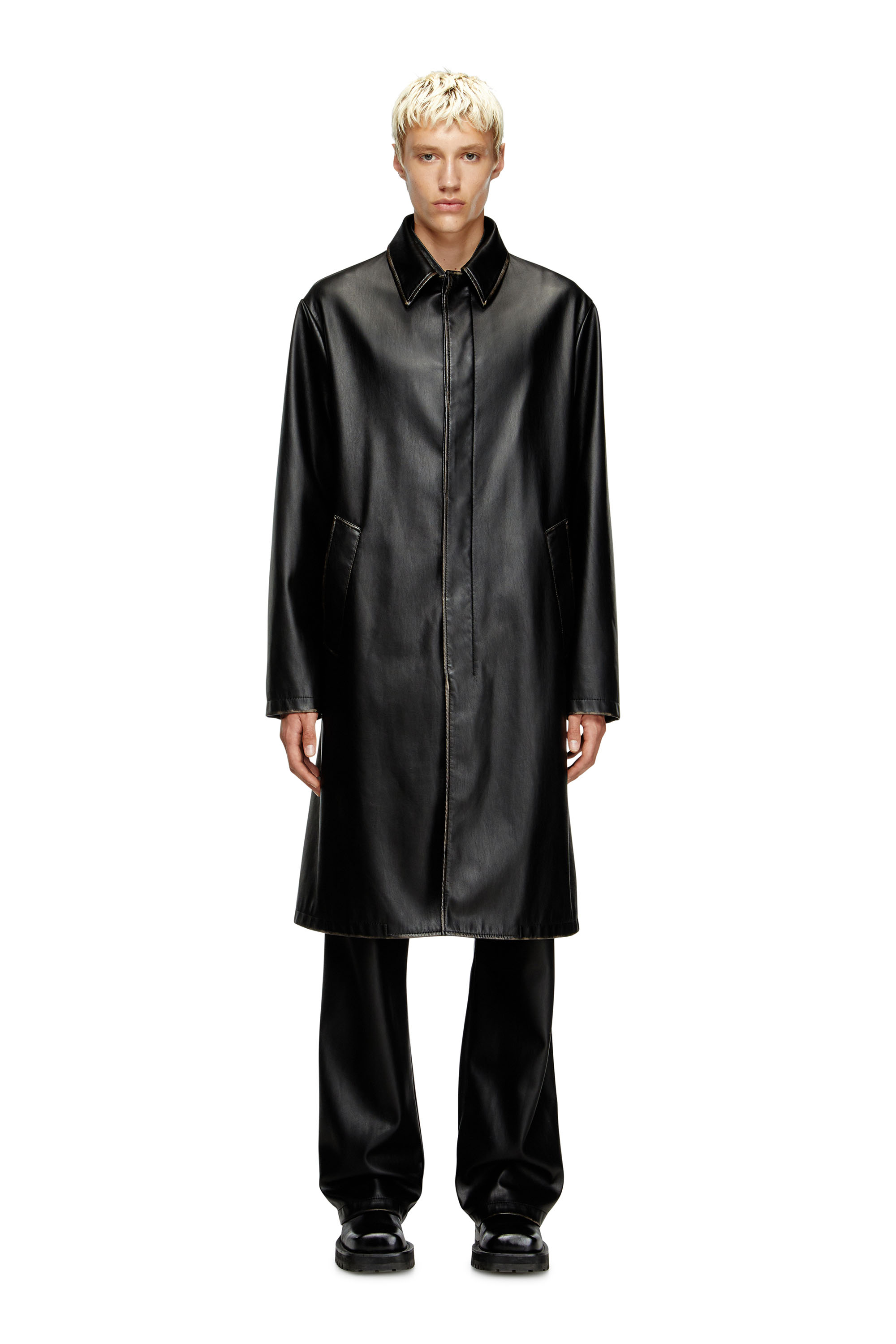 Diesel - J-RIVERS, Car coat in tessuto tecnico distressed Uomo in Nero - 1