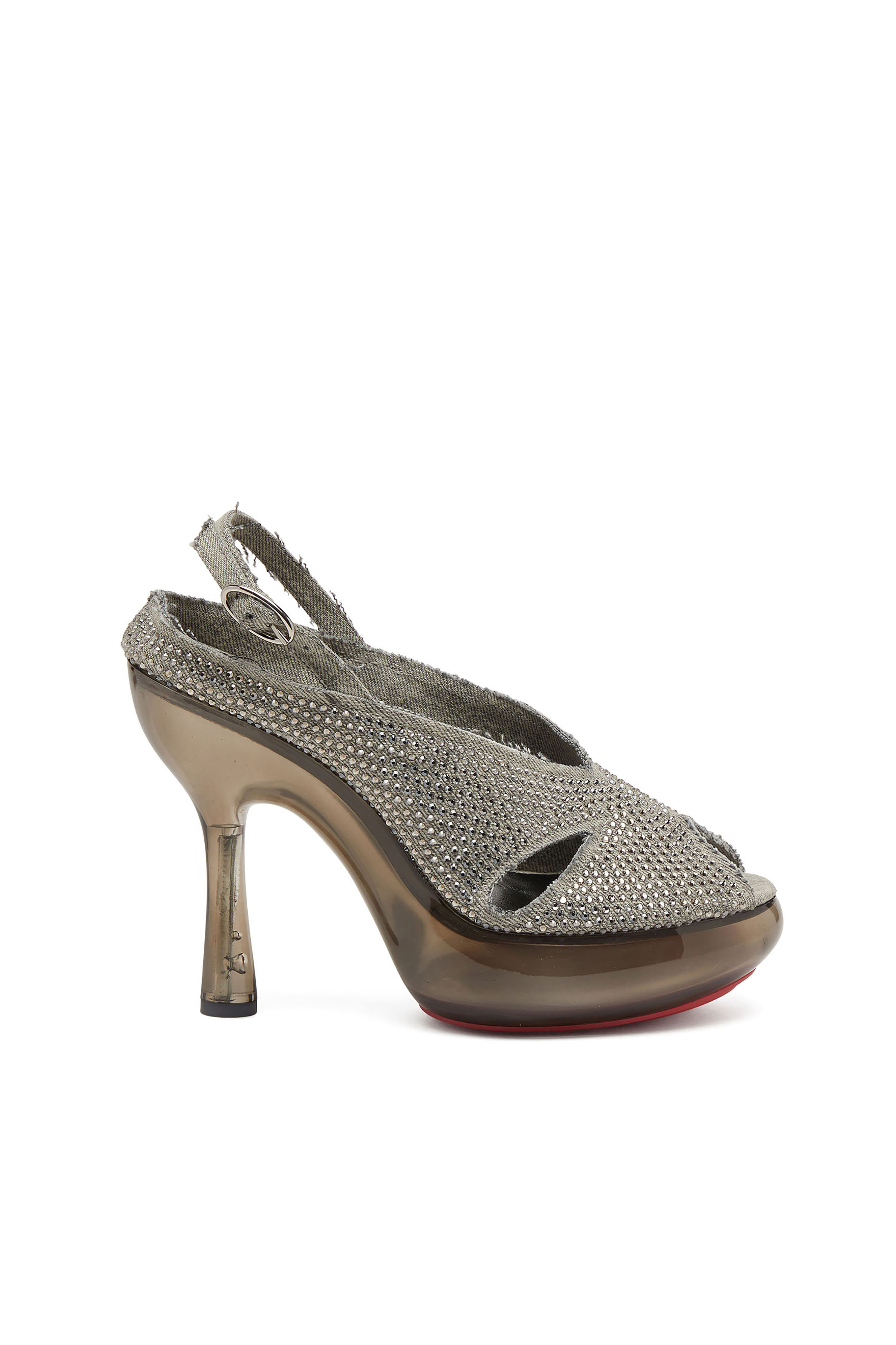 Diesel - D-LAKE PLATFORM SDL, D-Lake-Sandali platform in denim con strass e plexiglass Donna in Grigio - 1