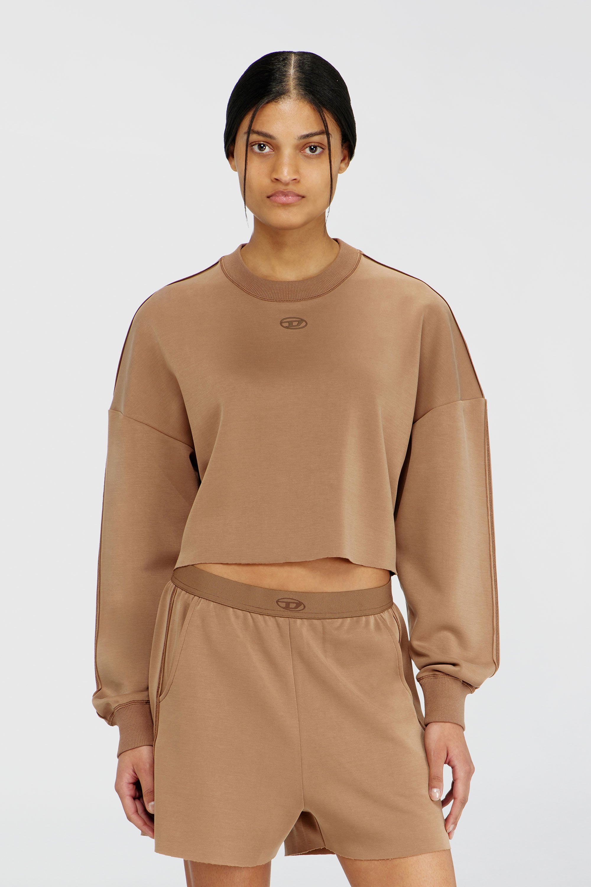 Diesel - BLAKE-UTLT, Crop top in scuba leggero stretch Donna in Marrone - 2