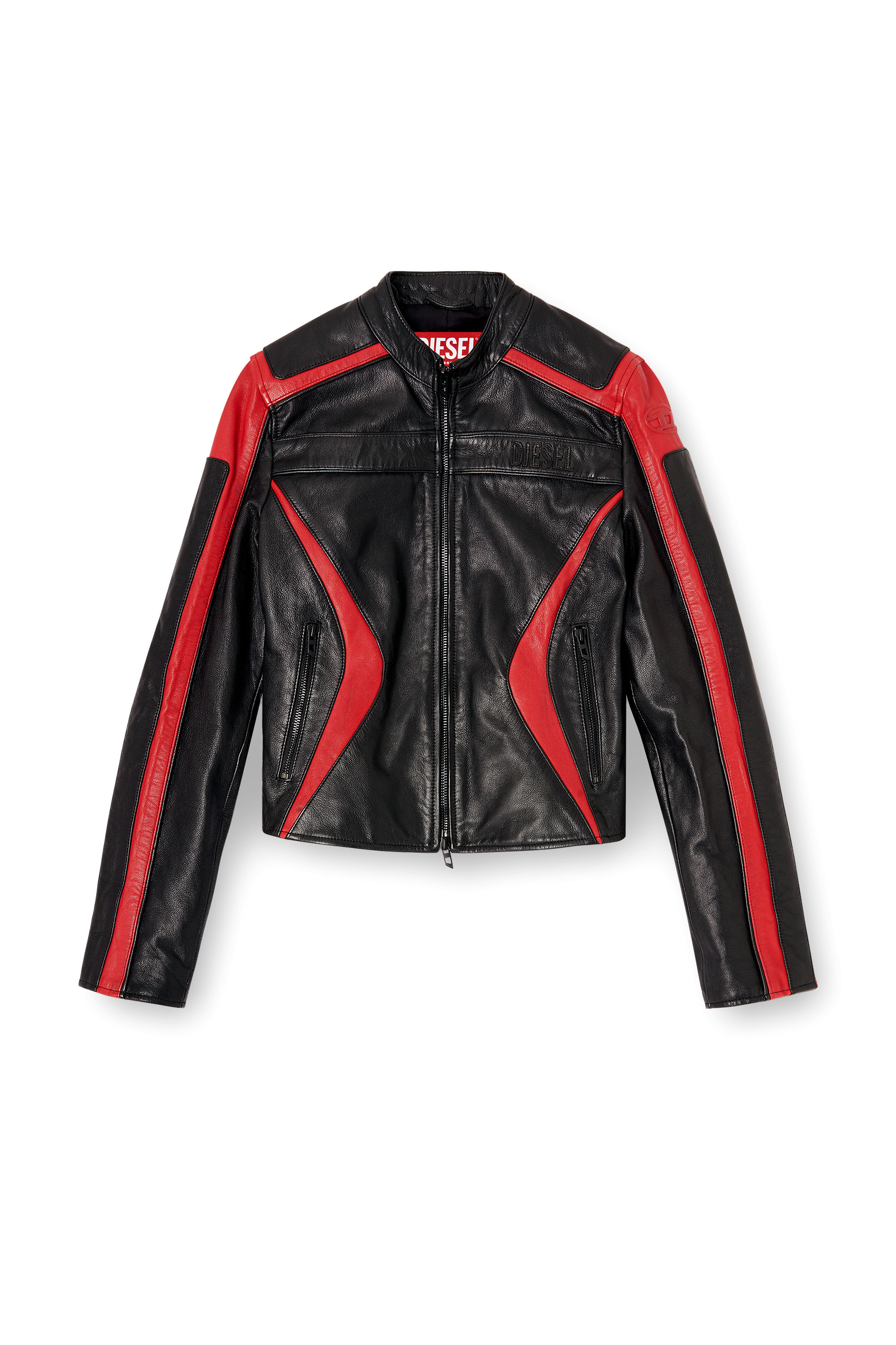 Diesel - L-OVABLE, Giacca biker in pelle color block Donna in Multicolor - 2