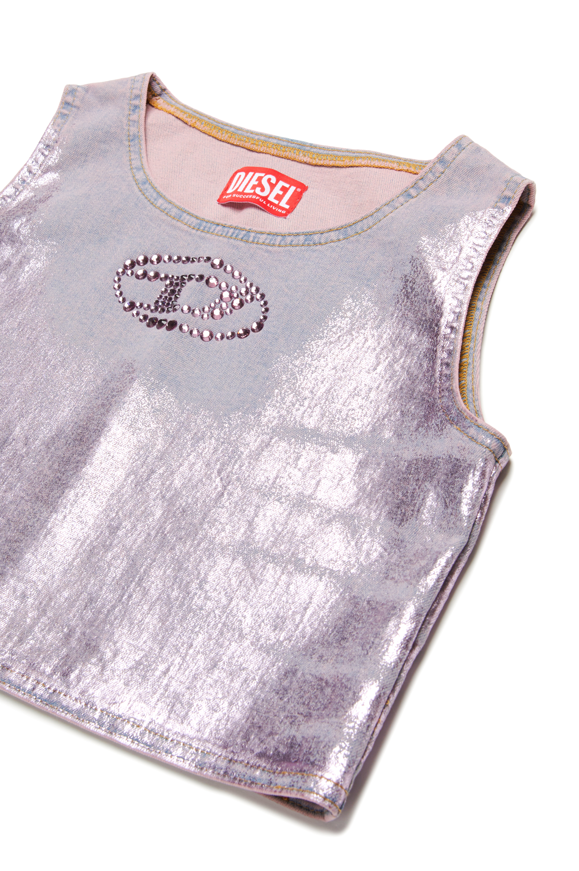 Diesel - TRISPY, Top metallizzato con logo Oval D in cristalli Donna in Viola - 3