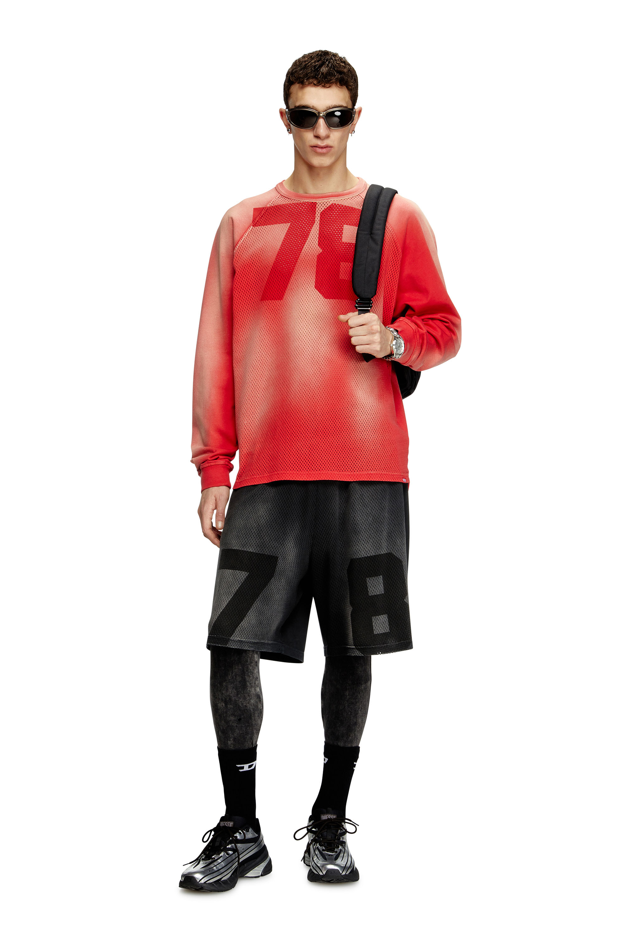 Diesel - T-ROXTER-LS-MESH, T-shirt a maniche lunghe con pannello in rete Uomo in Rosso - 2