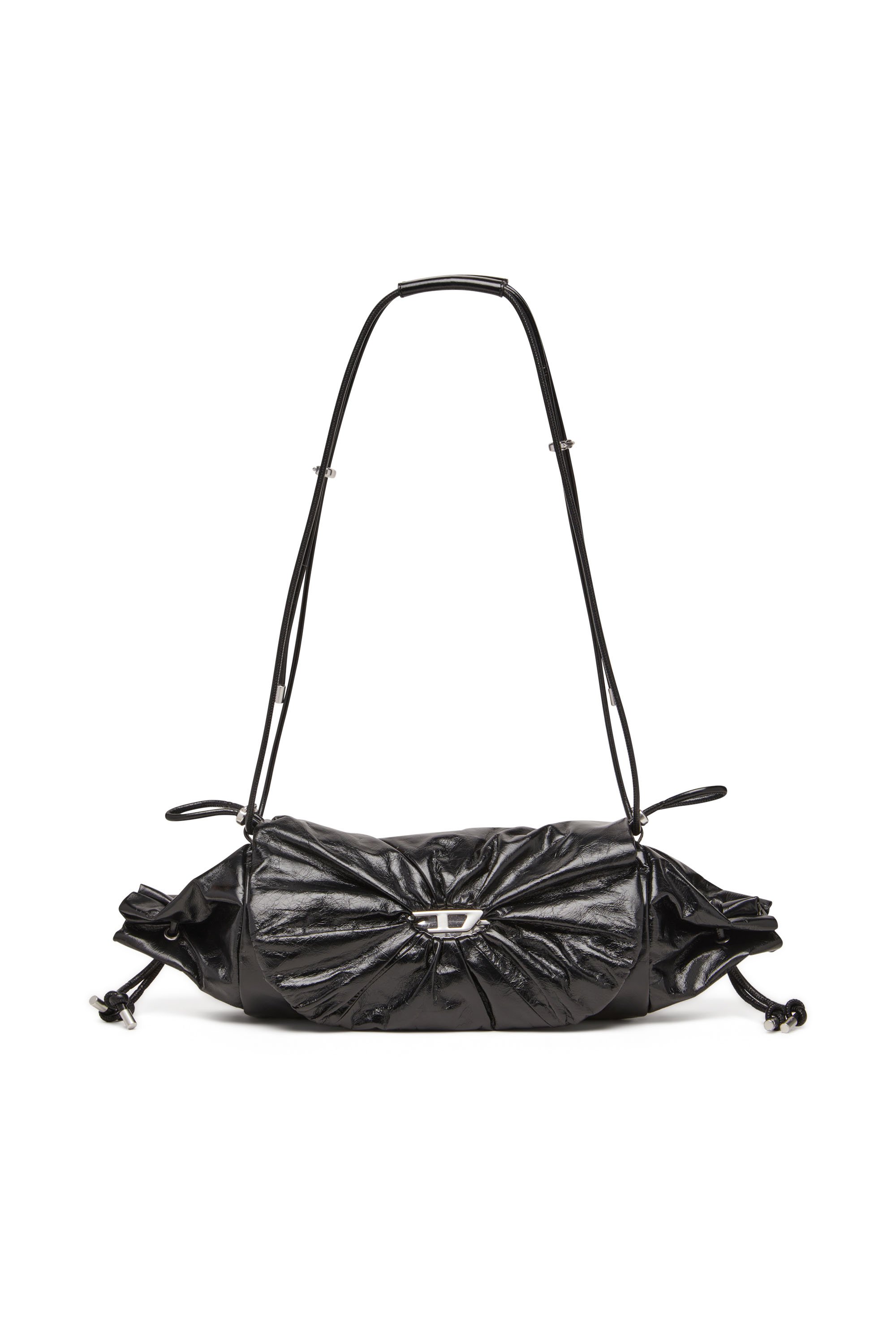 Diesel - SCRUNCH-D SHOULDER M, Borsa a spalla in pelle lucida stropicciata Donna in Nero - 1