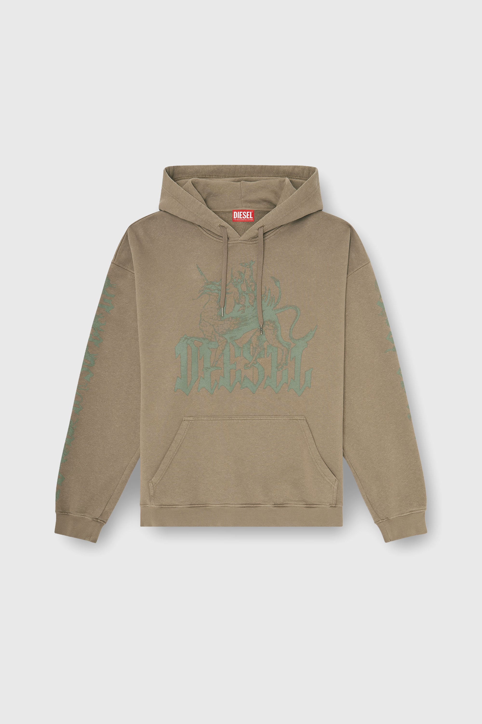 Diesel - S-GRIFFON, Hoodie trattato con stampa grifone Uomo in Marrone - 2