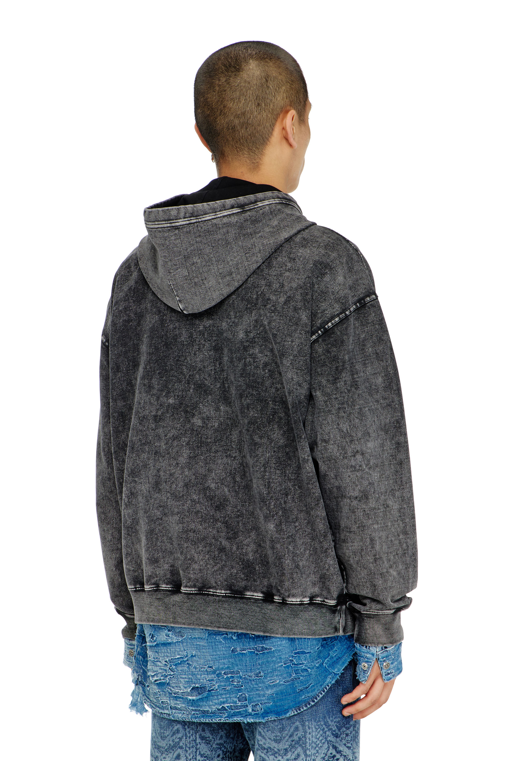 Diesel - S-BOXT-HOOD-TUK, Felpa con cappuccio effetto denim lavorato Uomo in Grigio - 4