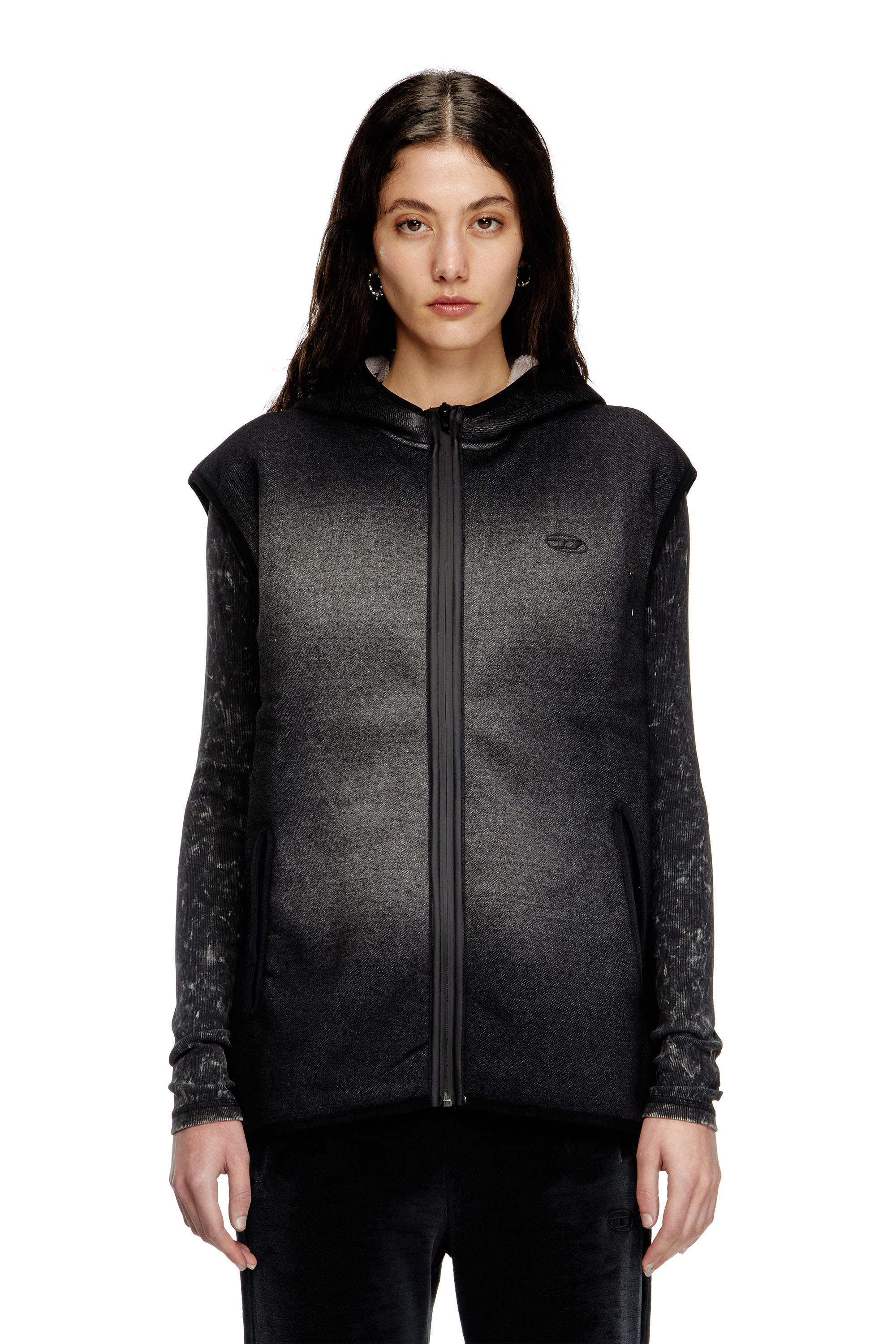 Diesel - S-HAKY, Gilet con cappuccio in denim jacquard Unisex in Nero - 5