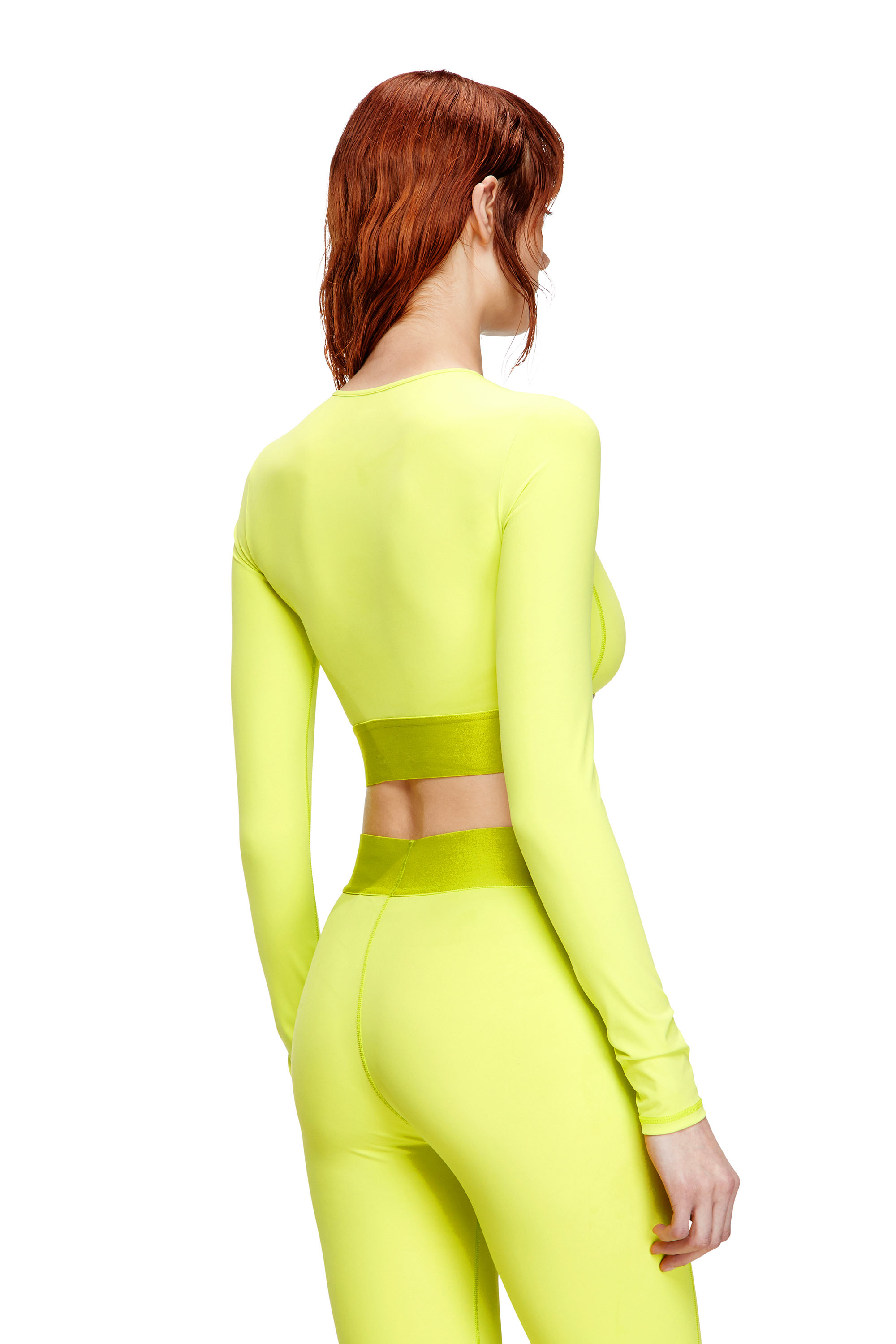 Diesel - MELISSA-D-POP, Crop top in microfibra con logo tagliato Donna in Verde - 4