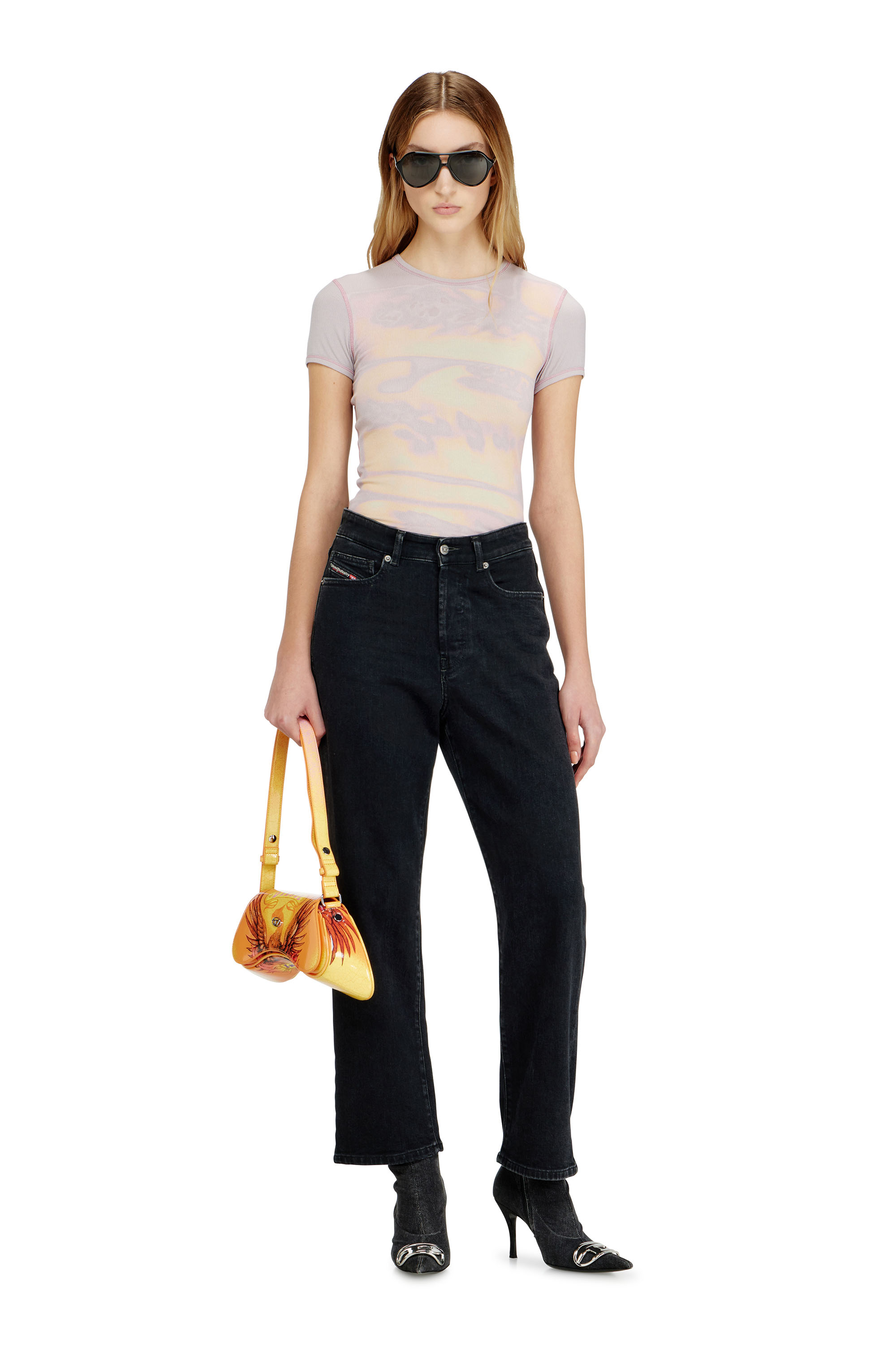 Diesel - T-ELE-LONG-AA1, Top aderente in jersey con stampa grafica Donna in Viola - 1