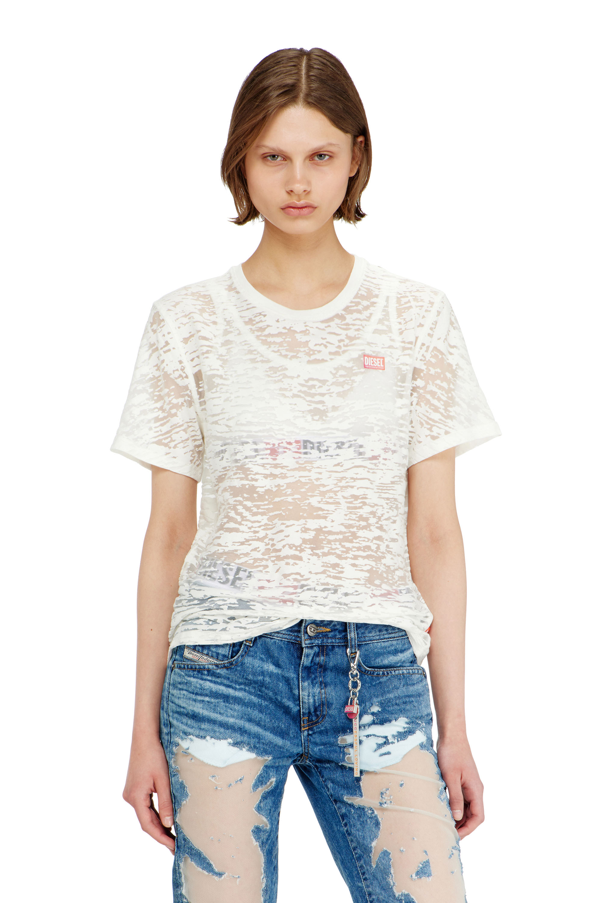 Diesel - PR-T-NOTS-MATI-R, T-shirt in jersey devor&eacute; all-over Unisex in Bianco - 3