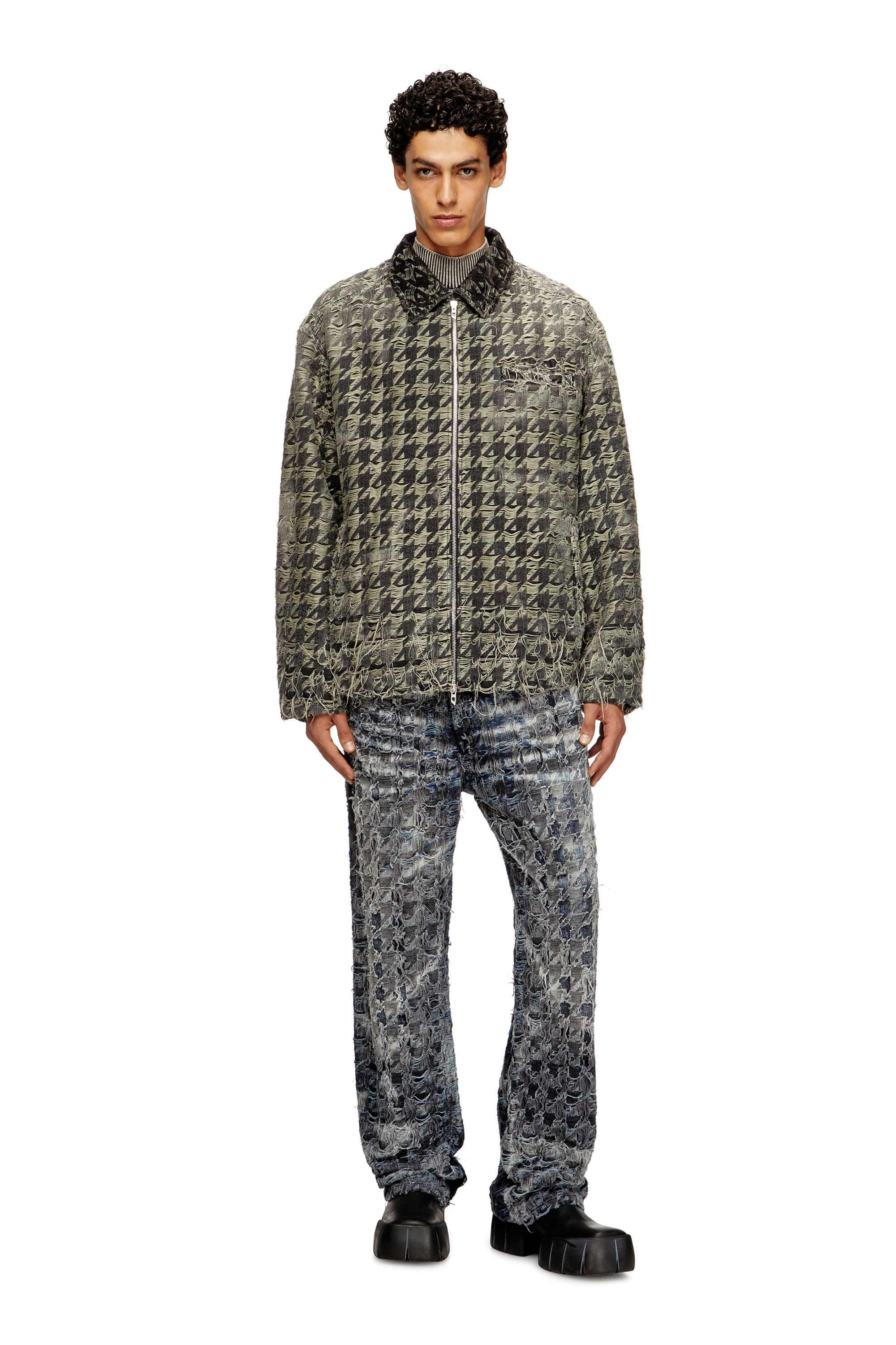 Diesel - D-ELMO-FSH, Giacca in denim con trama pied-de-poule Uomo in Nero - 2