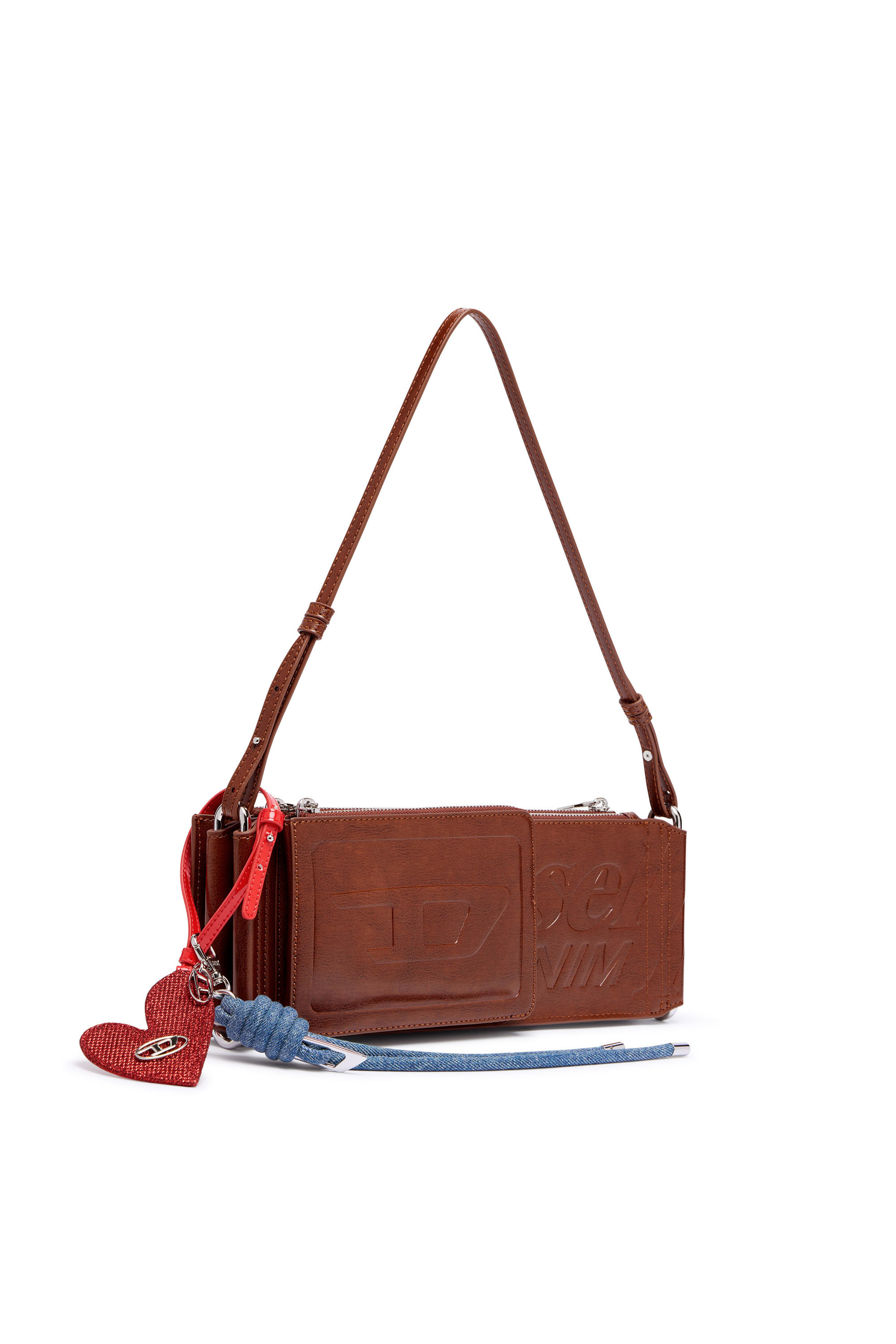 Diesel - FLAG-D SHOULDER BAG X, Flag-D-Borsa a spalla trasformabile con logo a rilievo Unisex in Marrone - 2