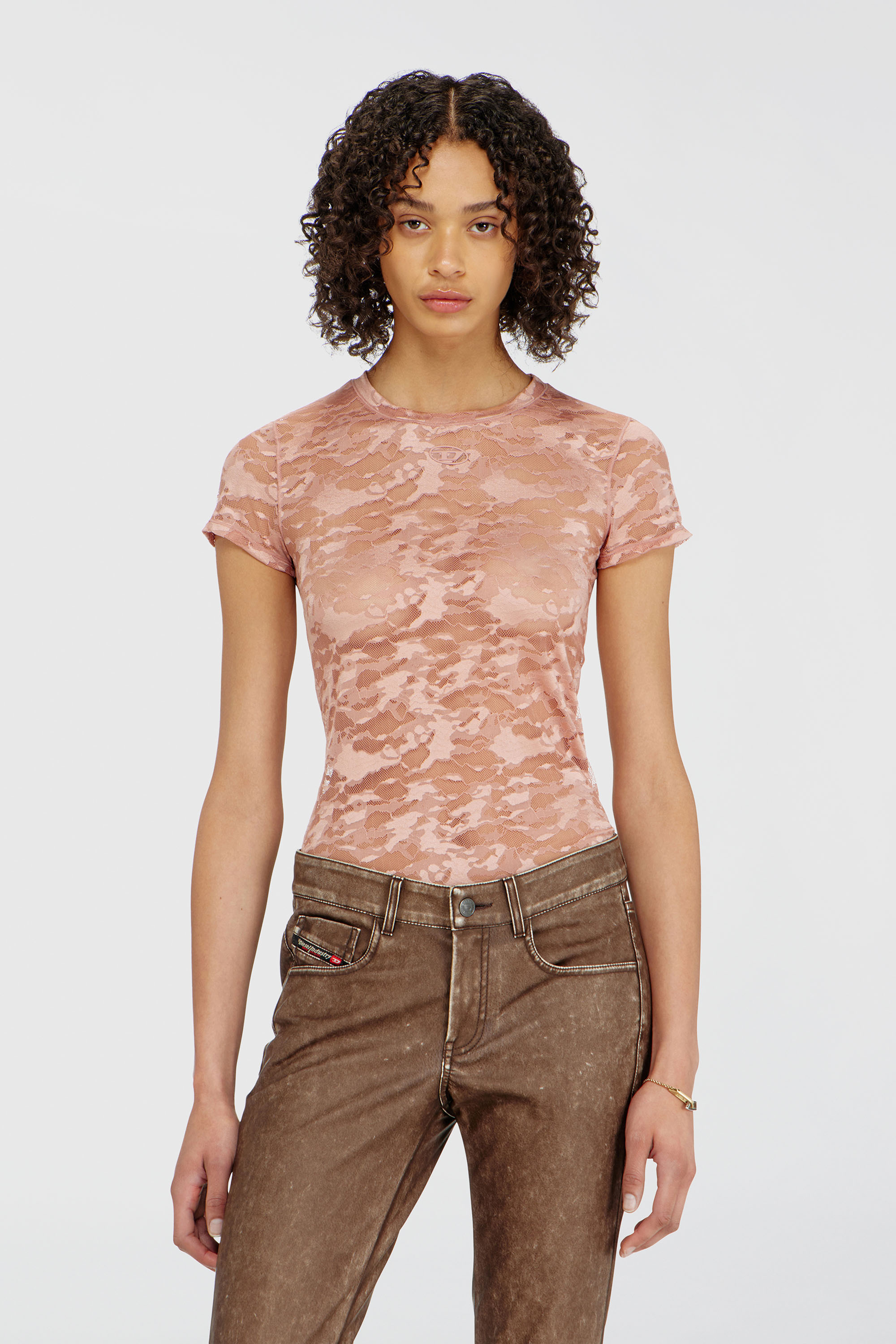 Diesel - KASIA-UTLT, T-shirt in pizzo camouflage Donna in Rosa - 1